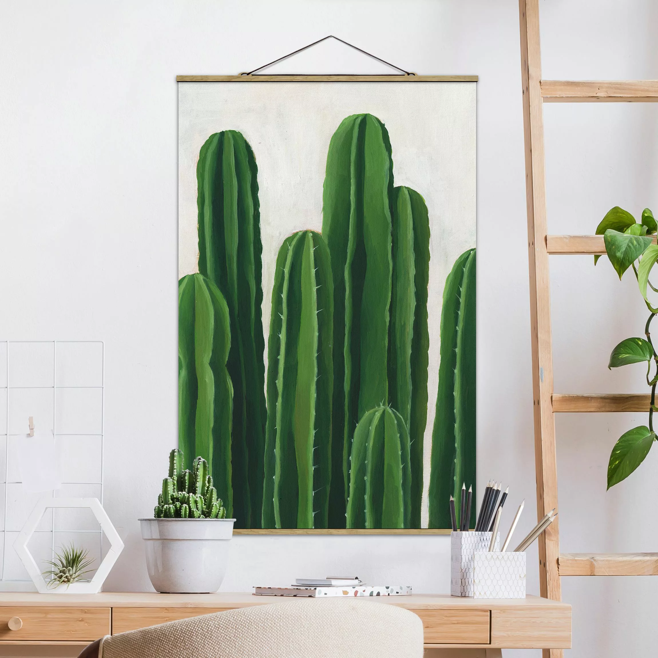 Stoffbild Blumen mit Posterleisten - Hochformat Lieblingspflanzen - Kaktus günstig online kaufen