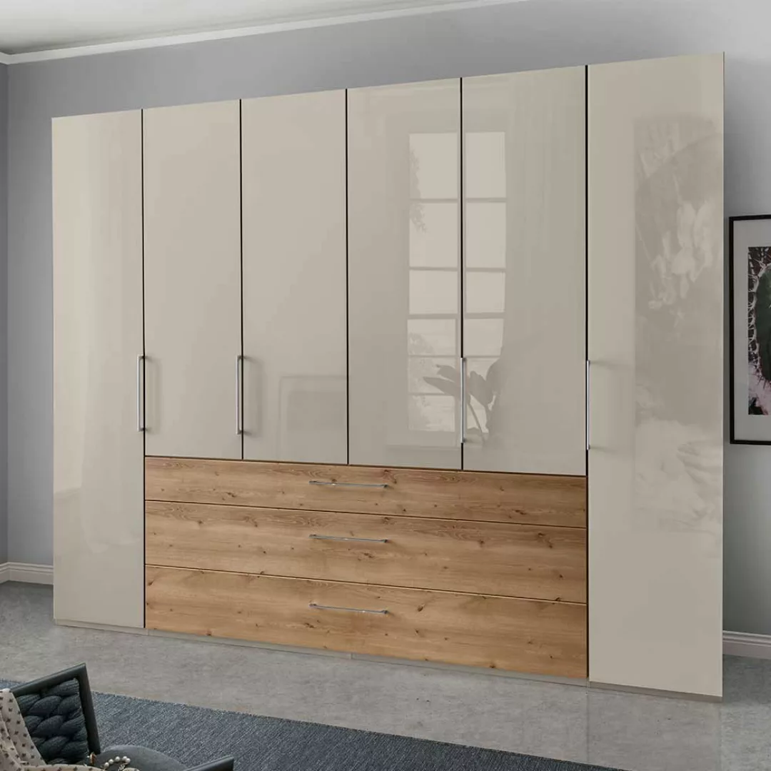 Schlafzimmerschrank mit Glasfront in Beige drei Schubladen günstig online kaufen