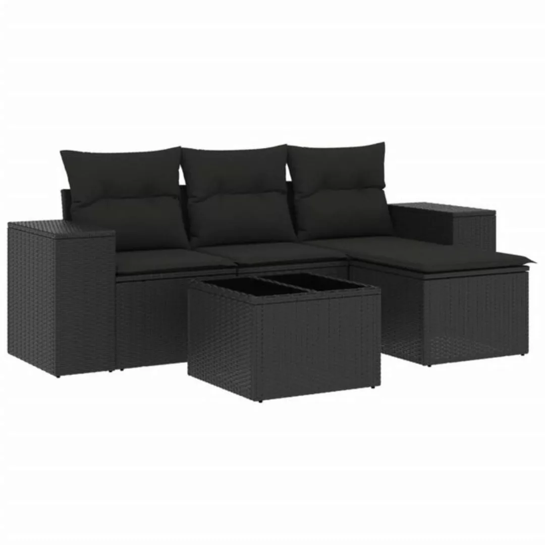 vidaXL Sofaelement 5-tlg. Garten-Sofagarnitur mit Kissen Schwarz Poly Ratta günstig online kaufen