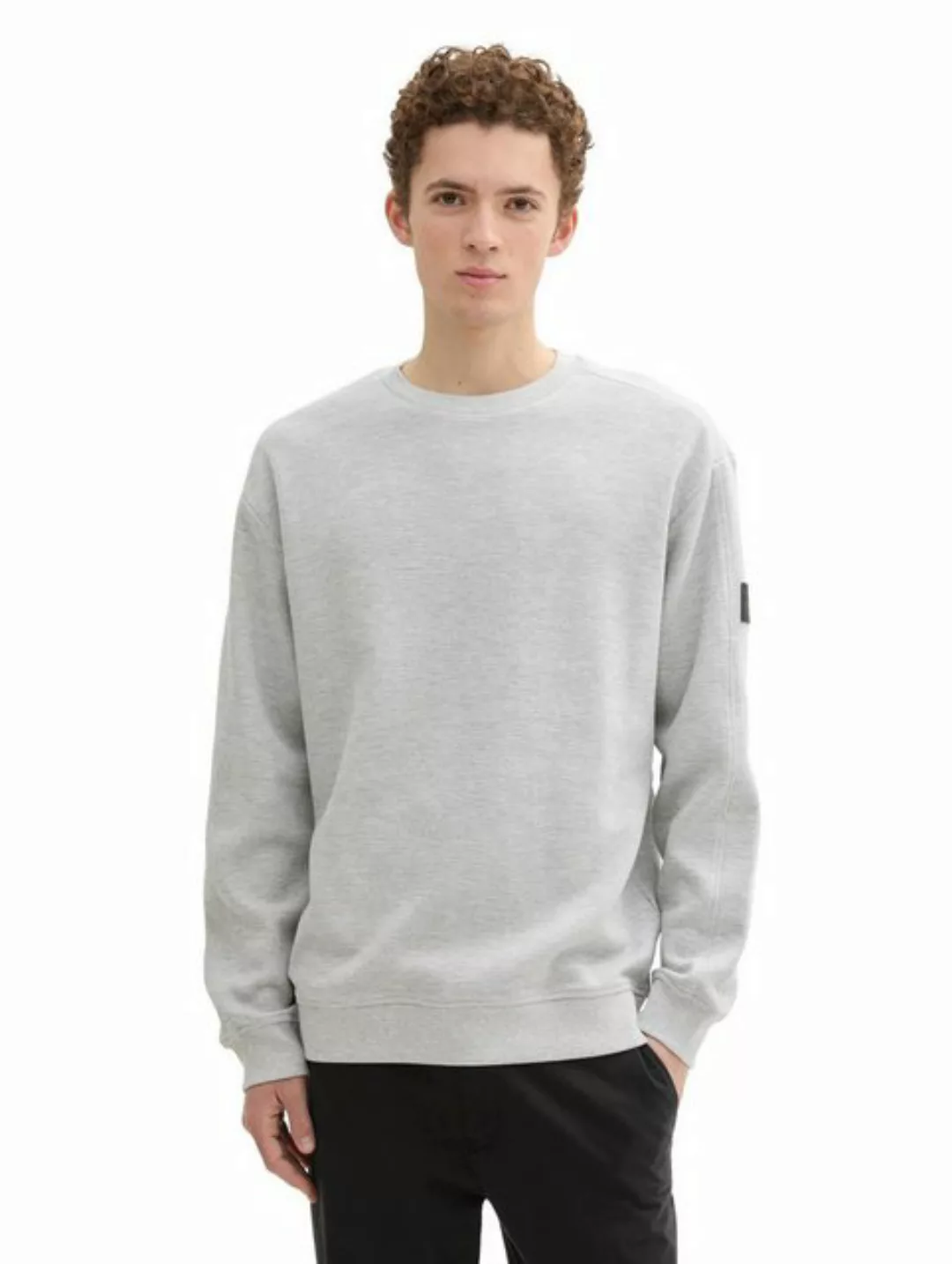 TOM TAILOR Denim Sweatshirt structured crew neck sweater, Light Stone Grey günstig online kaufen