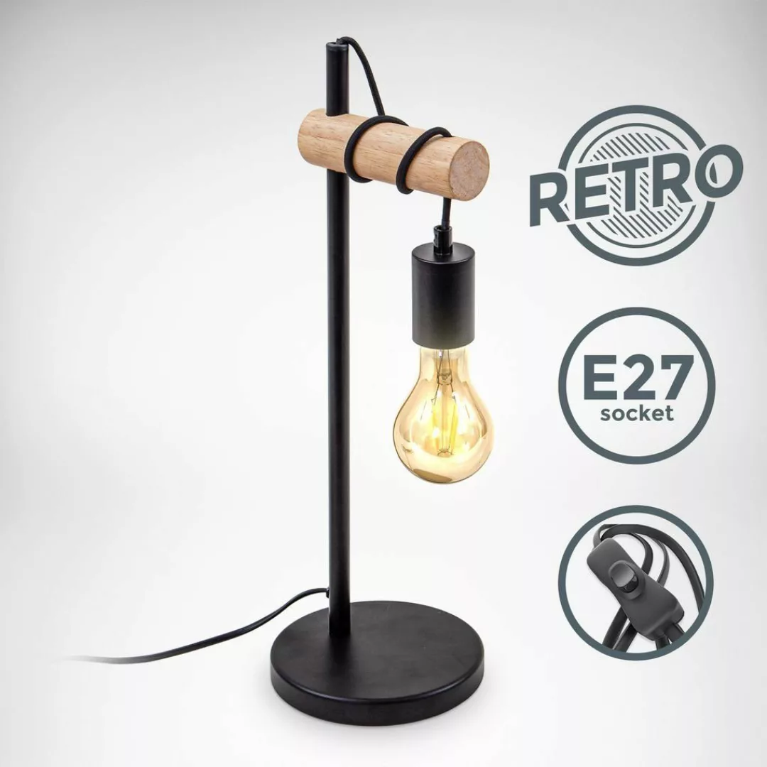 B.K.Licht Tischleuchte Nachttischlampe Vintage E27 Holz günstig online kaufen
