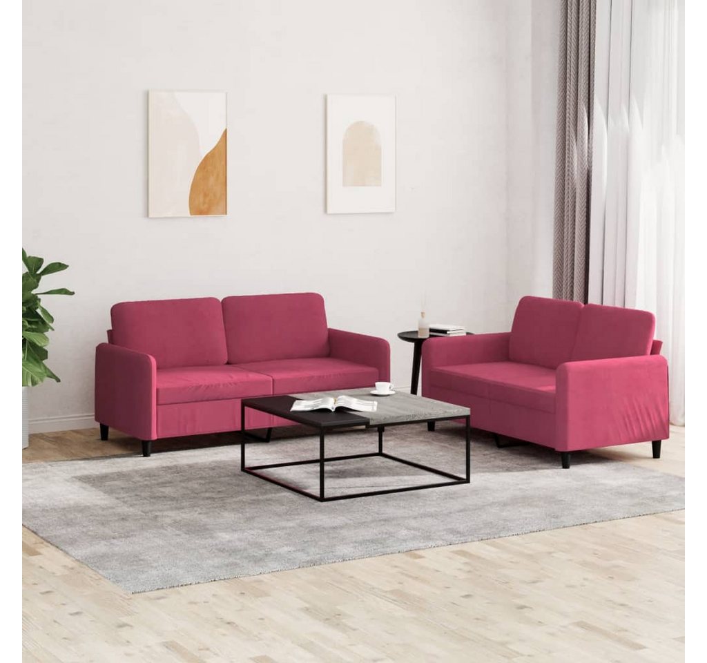 vidaXL Sofa Sofagarnitur Set mit Kissen Samt, 2-tlg., Rot günstig online kaufen