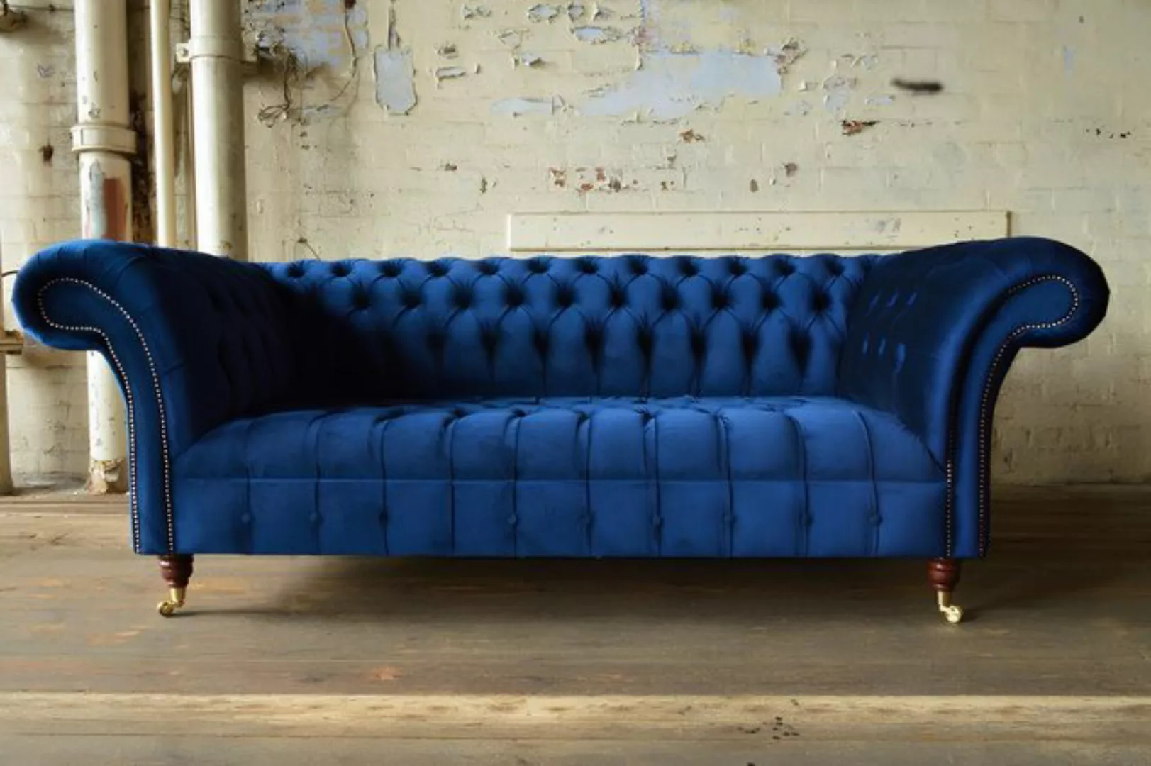 Xlmoebel 3-Sitzer Klassisches Sofa mit blauem Textil-Bezug von Chesterfield günstig online kaufen