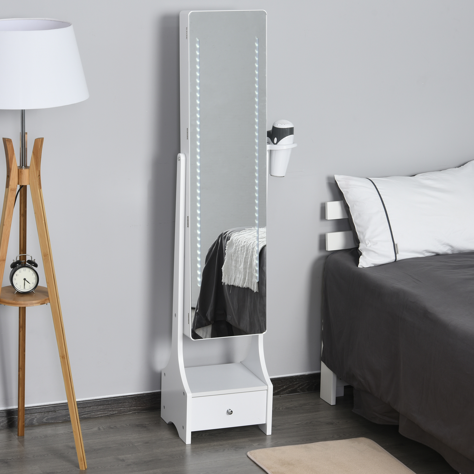 HOMCOM Spiegelschrank Weiß LED Schmuckschrank Schmuckregal MDF Weiß 37 x HO günstig online kaufen