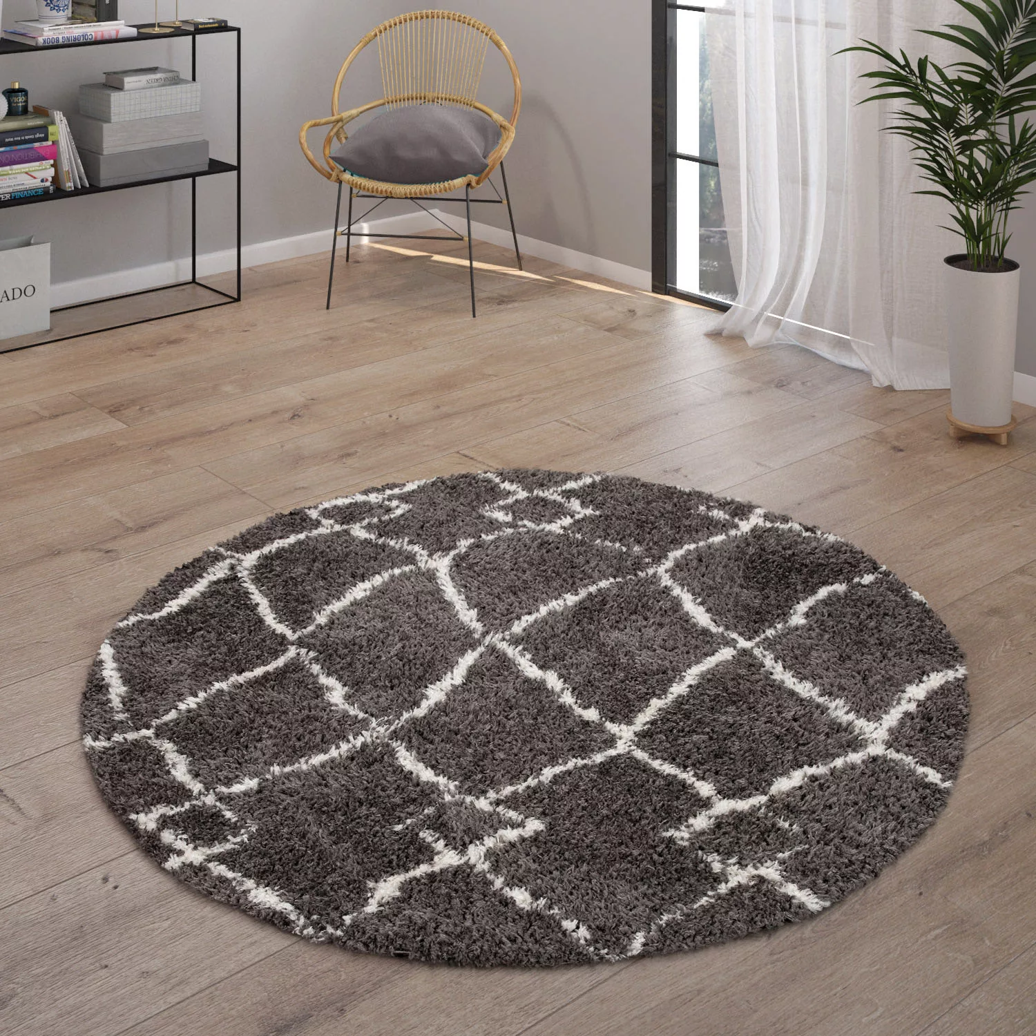 Paco Home Hochflor-Teppich »Orebro 170«, rund, 44 mm Höhe, modernes Rauten günstig online kaufen