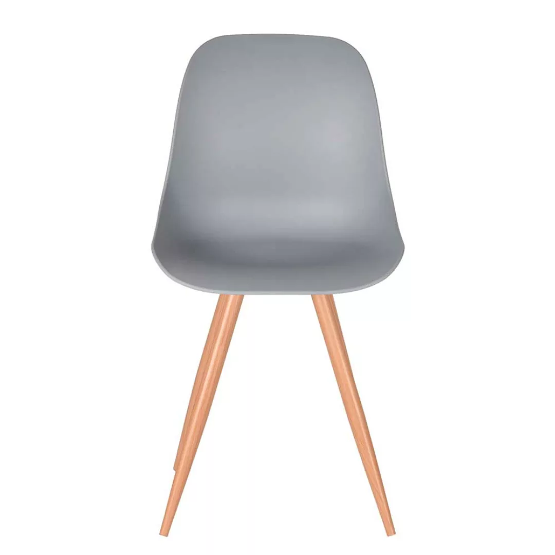 Esszimmer Stuhl in Grau Kunststoff Metallgestell in Eiche Optik (2er Set) günstig online kaufen