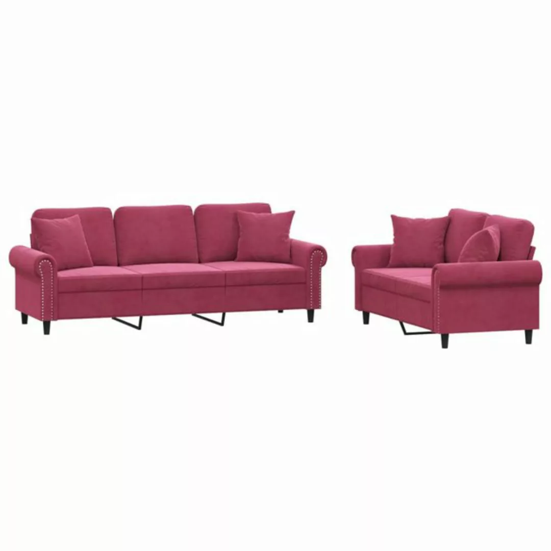 vidaXL Sofa 2-tlg. Sofagarnitur mit Kissen Weinrot Samt günstig online kaufen