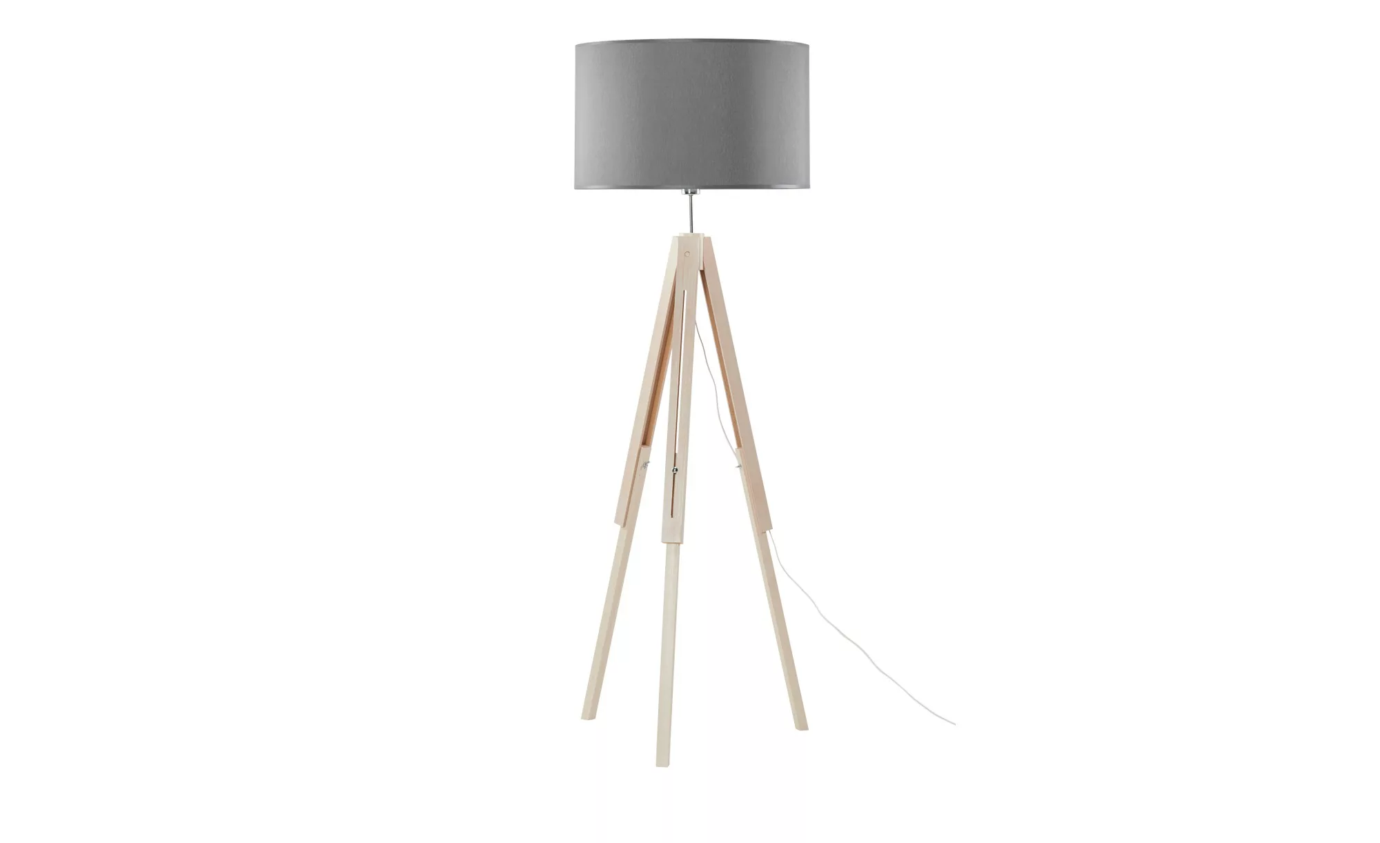 Stehleuchte, 1-flammig, Stoffschirm grau - holzfarben - 137 cm - Lampen & L günstig online kaufen