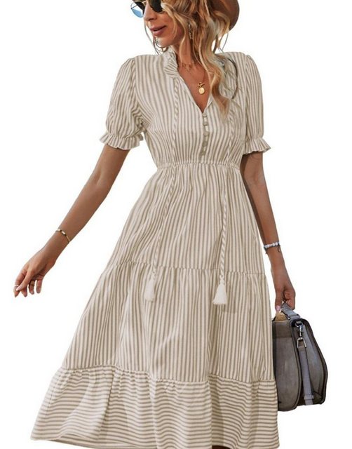 jalleria Dirndl Kurzärmliges Damenkleid mit V-Ausschnitt und elastischer Ta günstig online kaufen