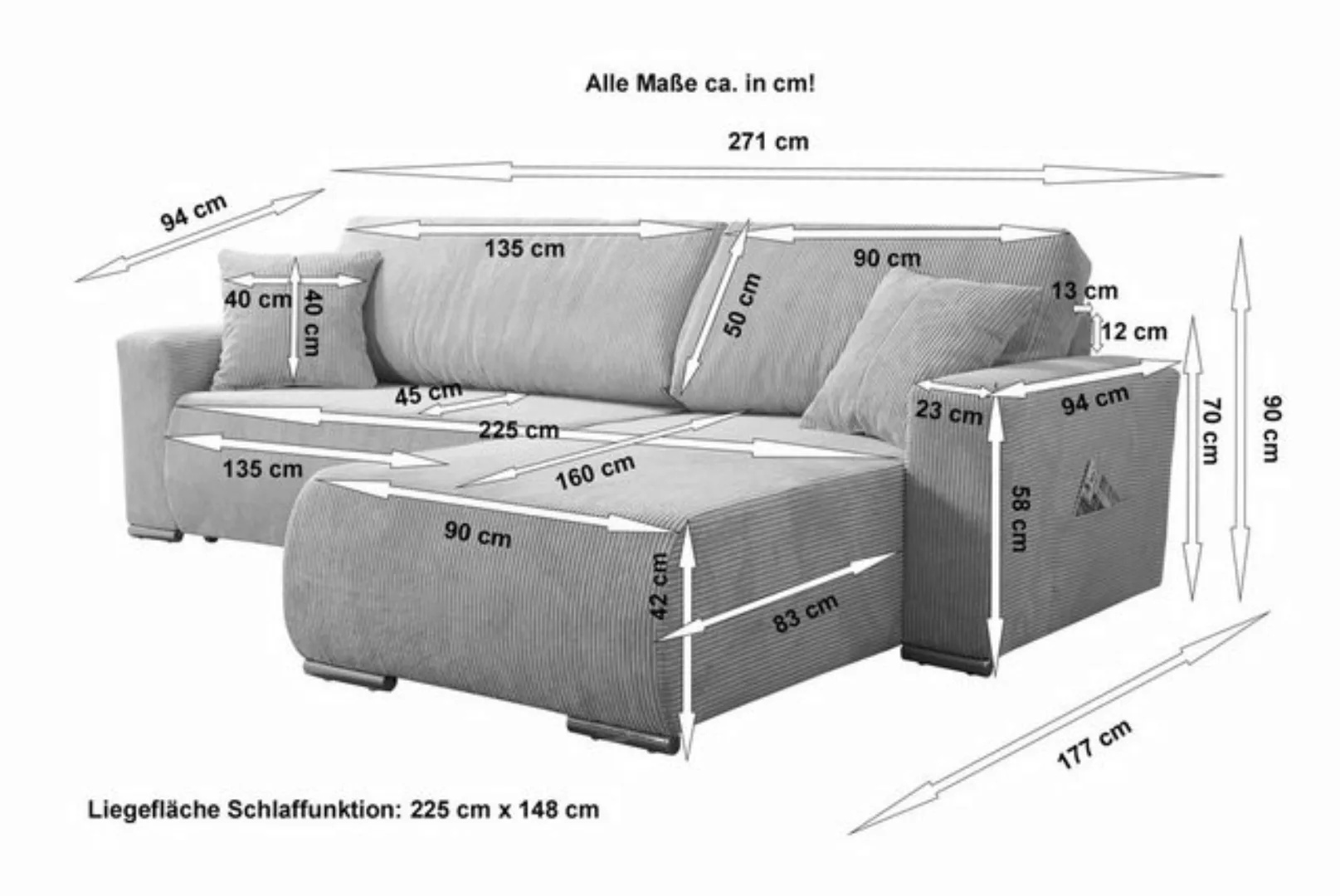 Küchen-Preisbombe Sofa Sofa Couch Ecksofa Eckcouch Wohnlandschaft Schlaffun günstig online kaufen