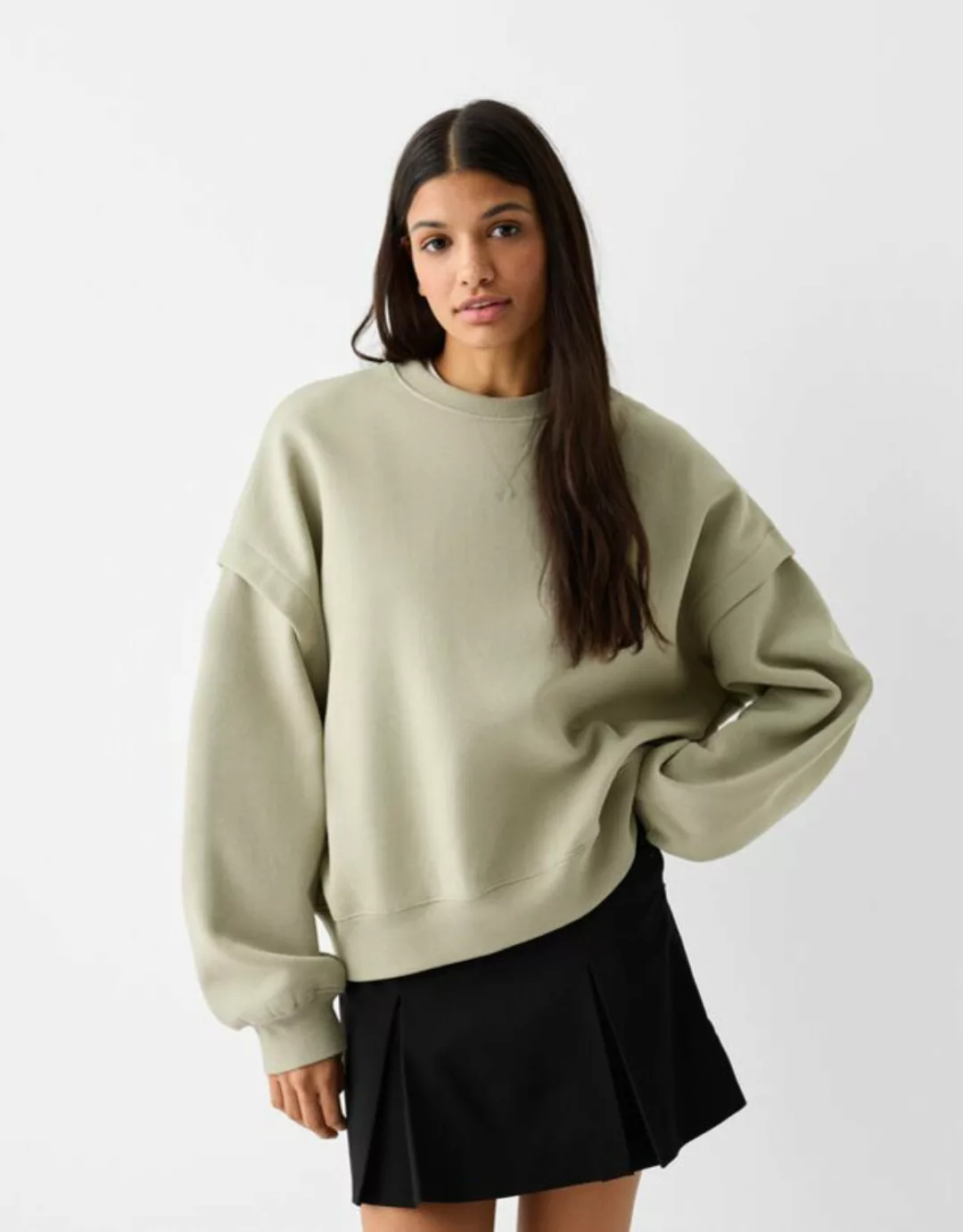 Bershka Sweatshirt Mit Rundausschnitt Damen M Khaki günstig online kaufen