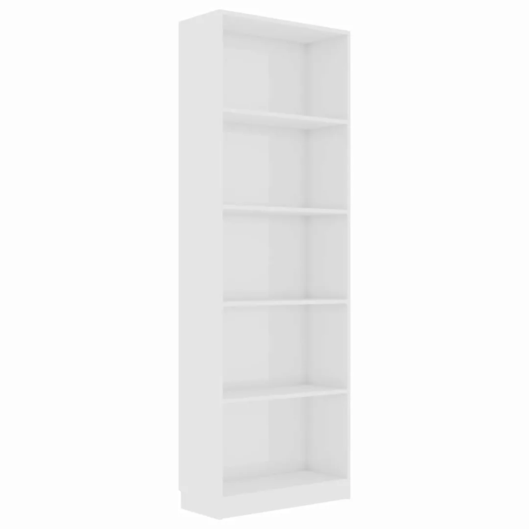 Bücherregal 5 Fächer Hochglanz-weiß 60 X 24 X 175 Cm Spanplatte günstig online kaufen