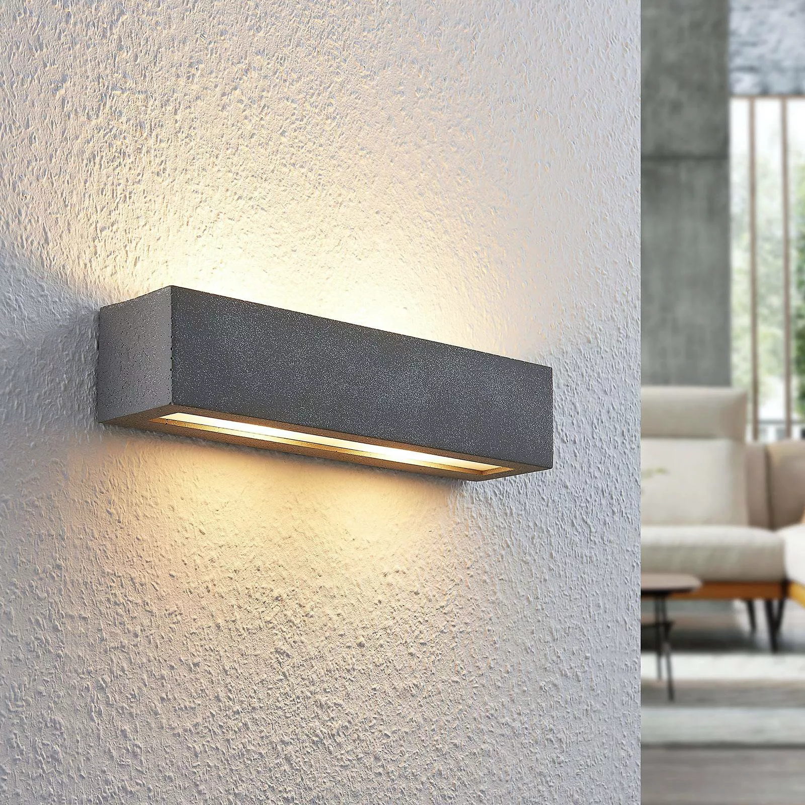 Lindby Wandlampe Nellie, grau, Beton, 35,3 cm breit günstig online kaufen