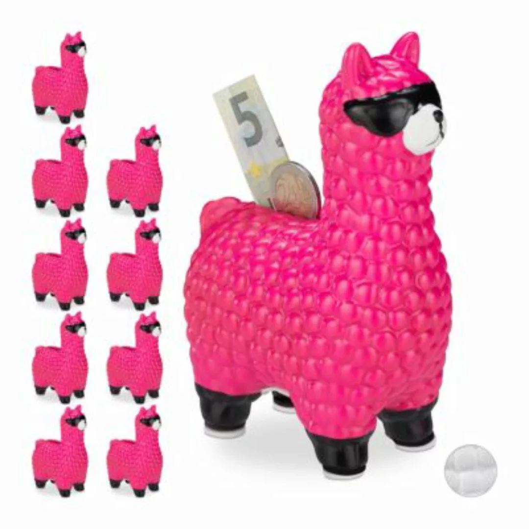 relaxdays 10 x Lama Spardose mit Sonnenbrille pink günstig online kaufen