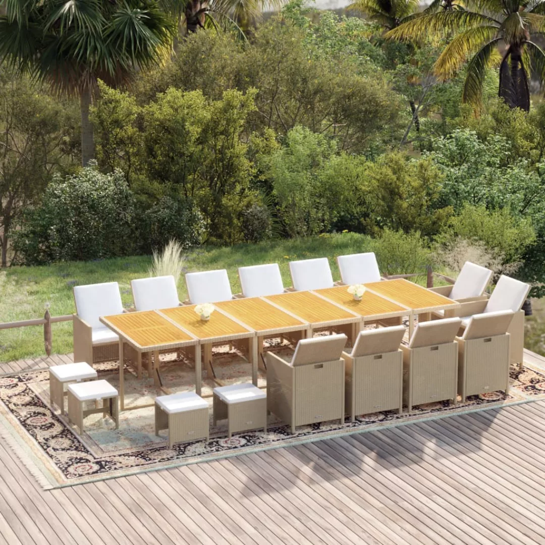 Vidaxl 17-tlg. Garten-essgruppe Mit Kissen Poly Rattan Beige günstig online kaufen