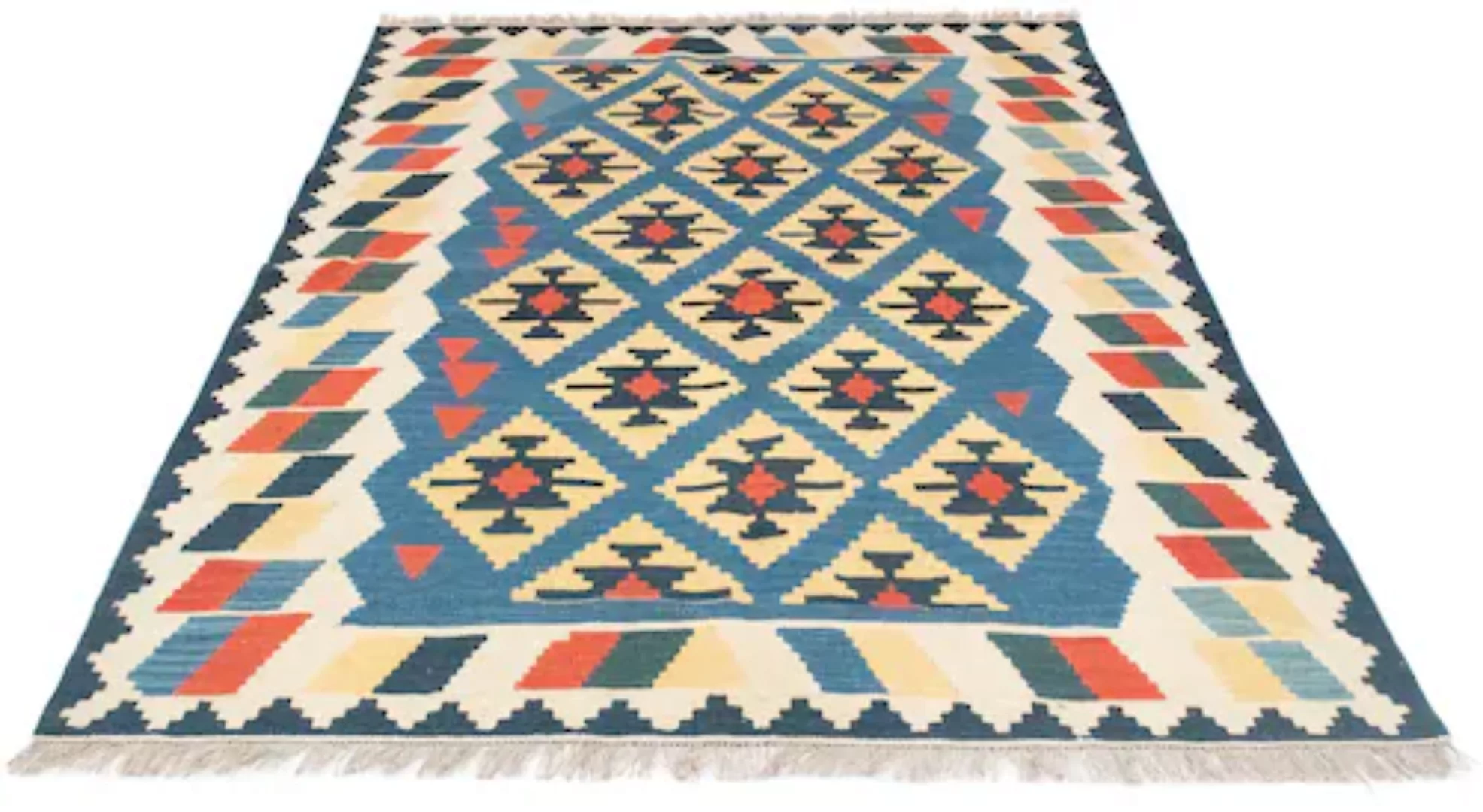 morgenland Wollteppich »Kelim Fars Teppich handgewebt blau«, rechteckig günstig online kaufen