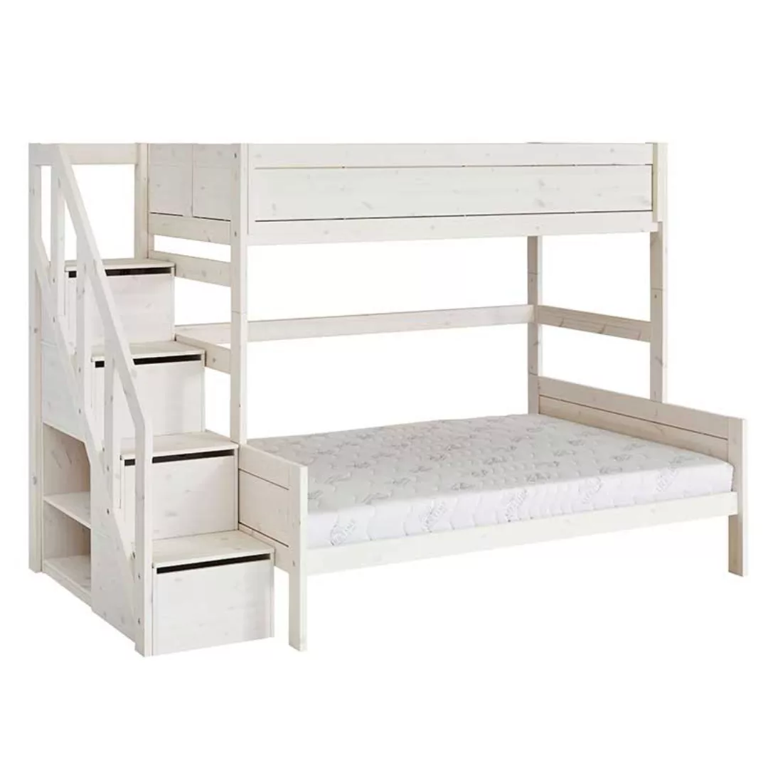 LifeTime Etagenbett Family mit Treppe 200 x 140 cm Whitewash günstig online kaufen