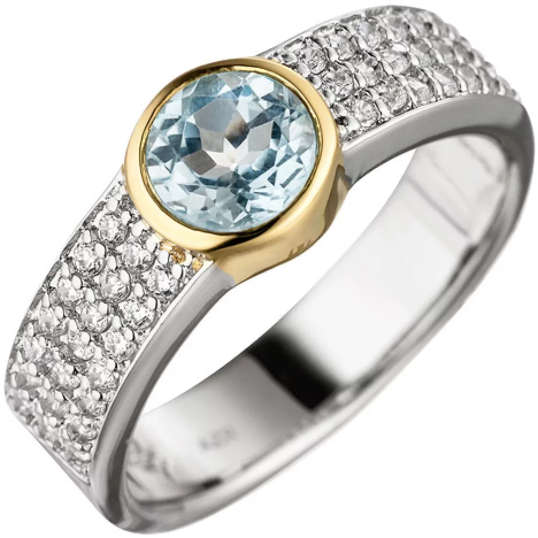 SIGO Damen Ring 925 Silber bicolor vergoldet 1 Blautopas hellblau blau mit günstig online kaufen