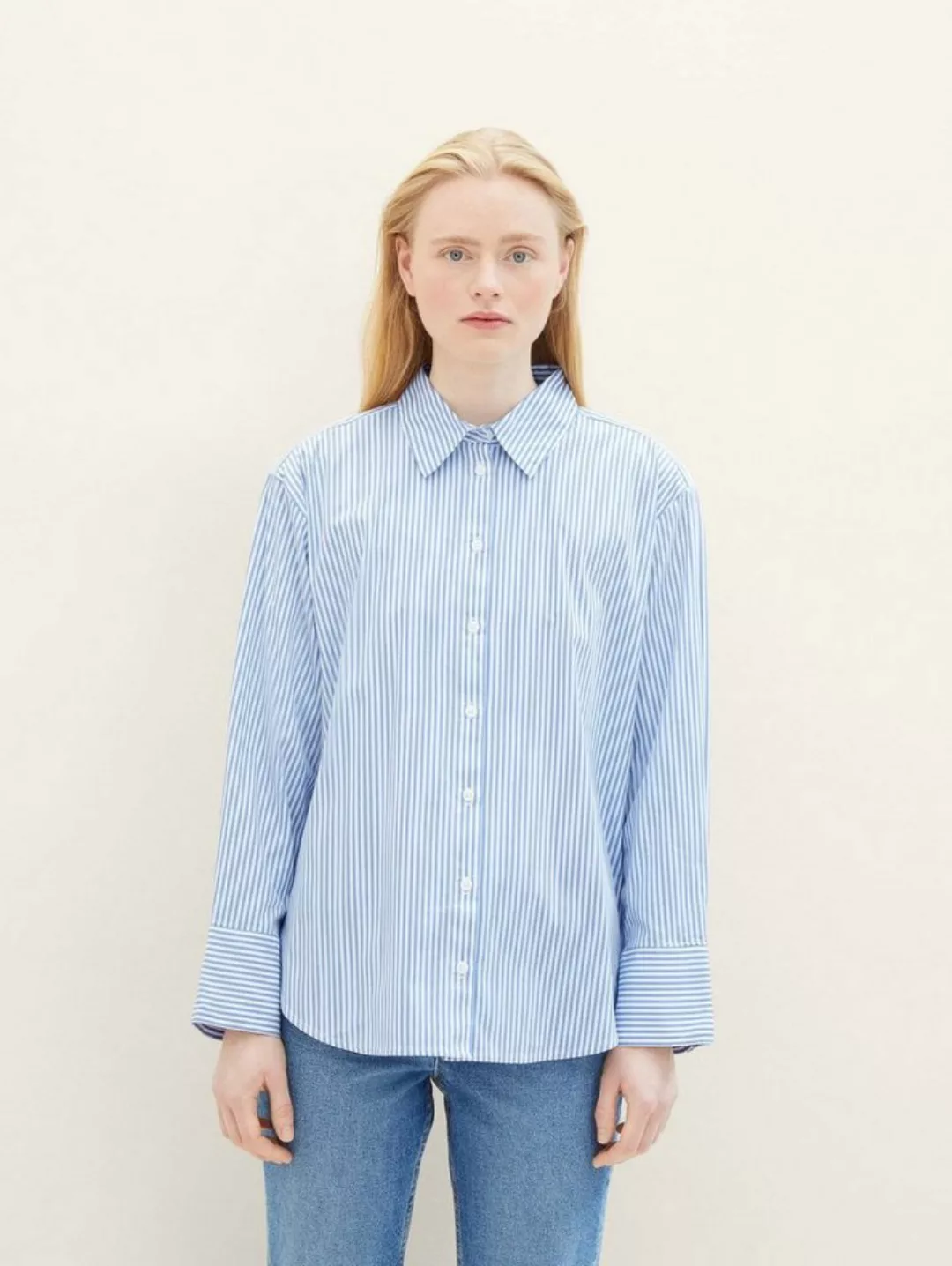 TOM TAILOR Denim Blusenshirt striped poplin shirt, blue white strripe günstig online kaufen