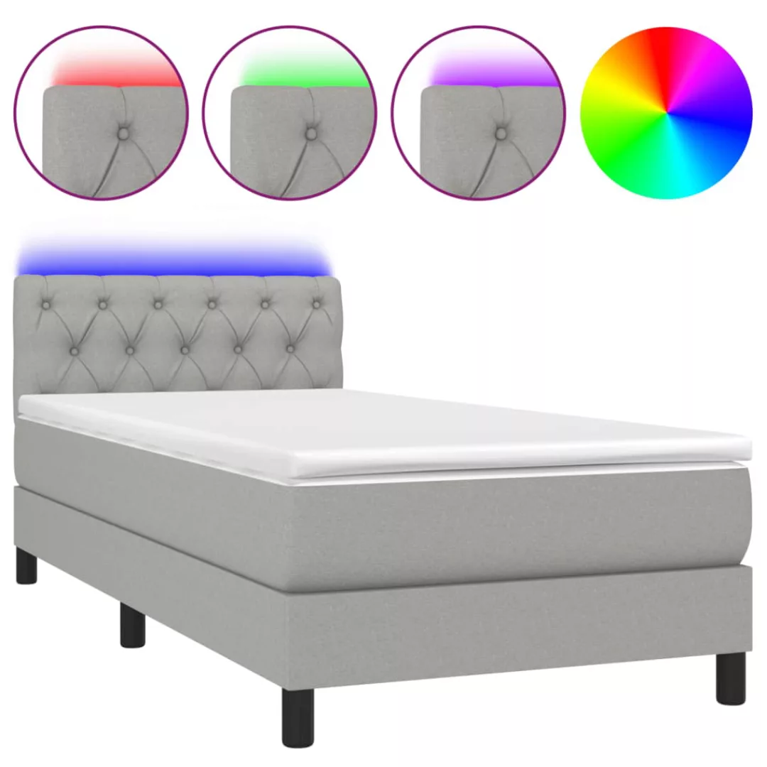 Vidaxl Boxspringbett Mit Matratze & Led Hellgrau 80x200 Cm Stoff günstig online kaufen