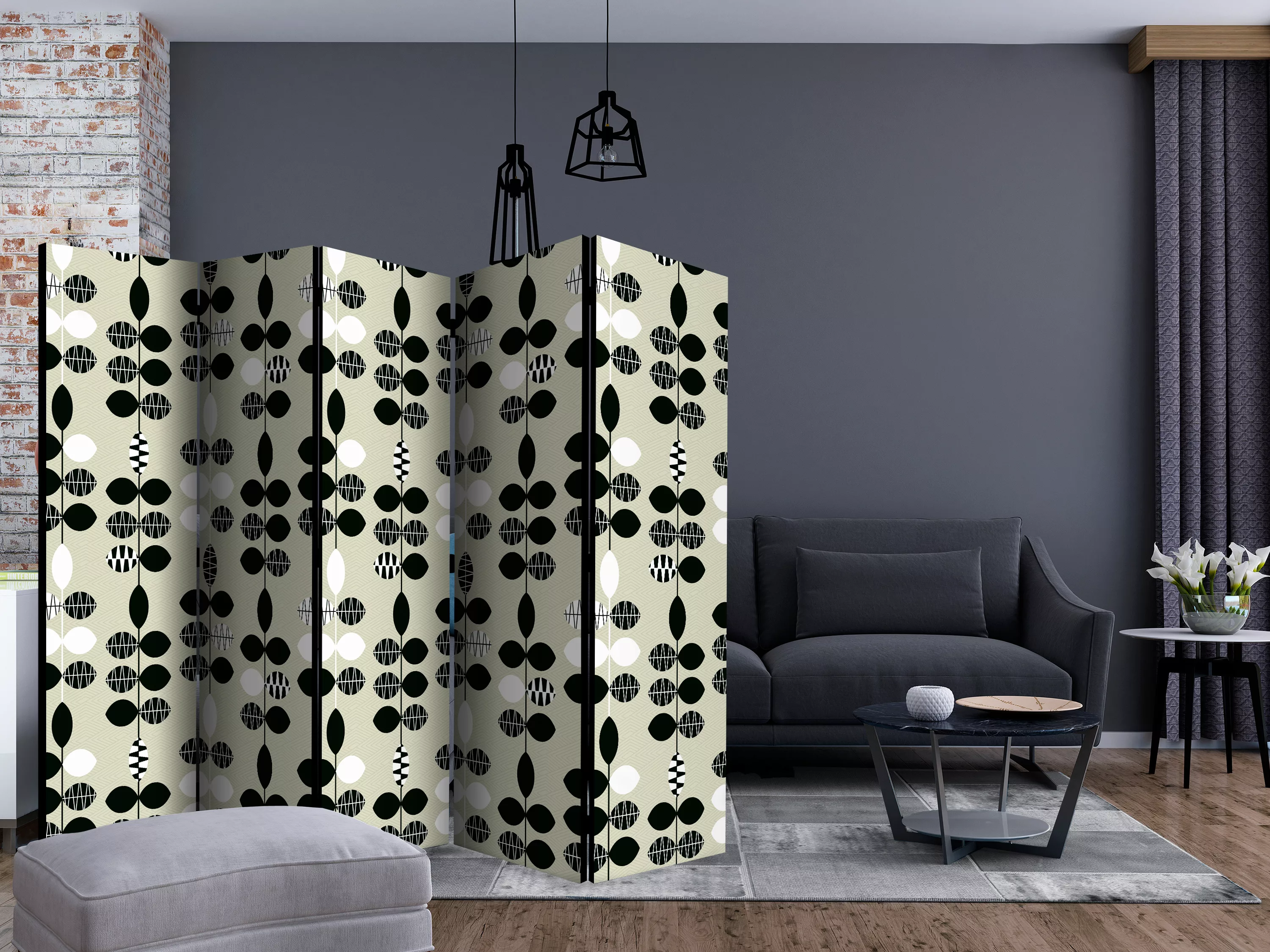 5-teiliges Paravent - Black And White Dots Ii [room Dividers] günstig online kaufen