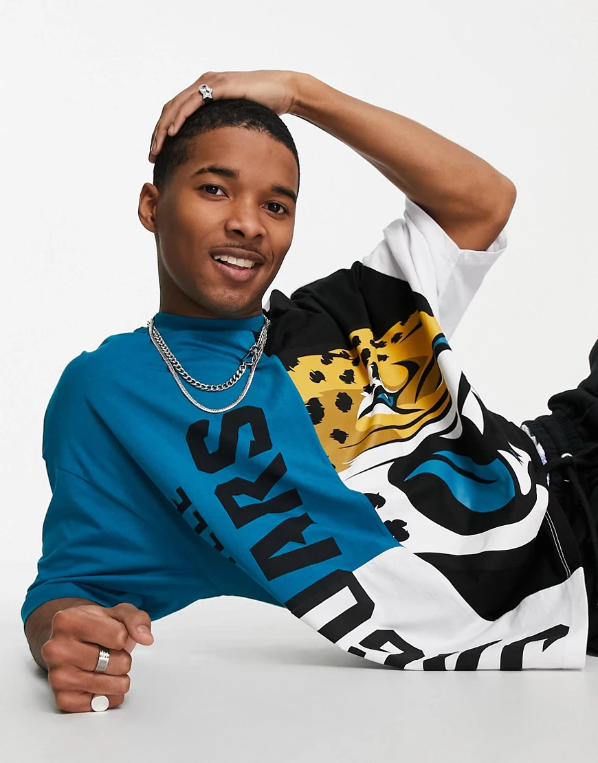 ASOS DESIGN – Oversize-T-Shirt mit geteiltem Jaguars-Print in mehreren Farb günstig online kaufen