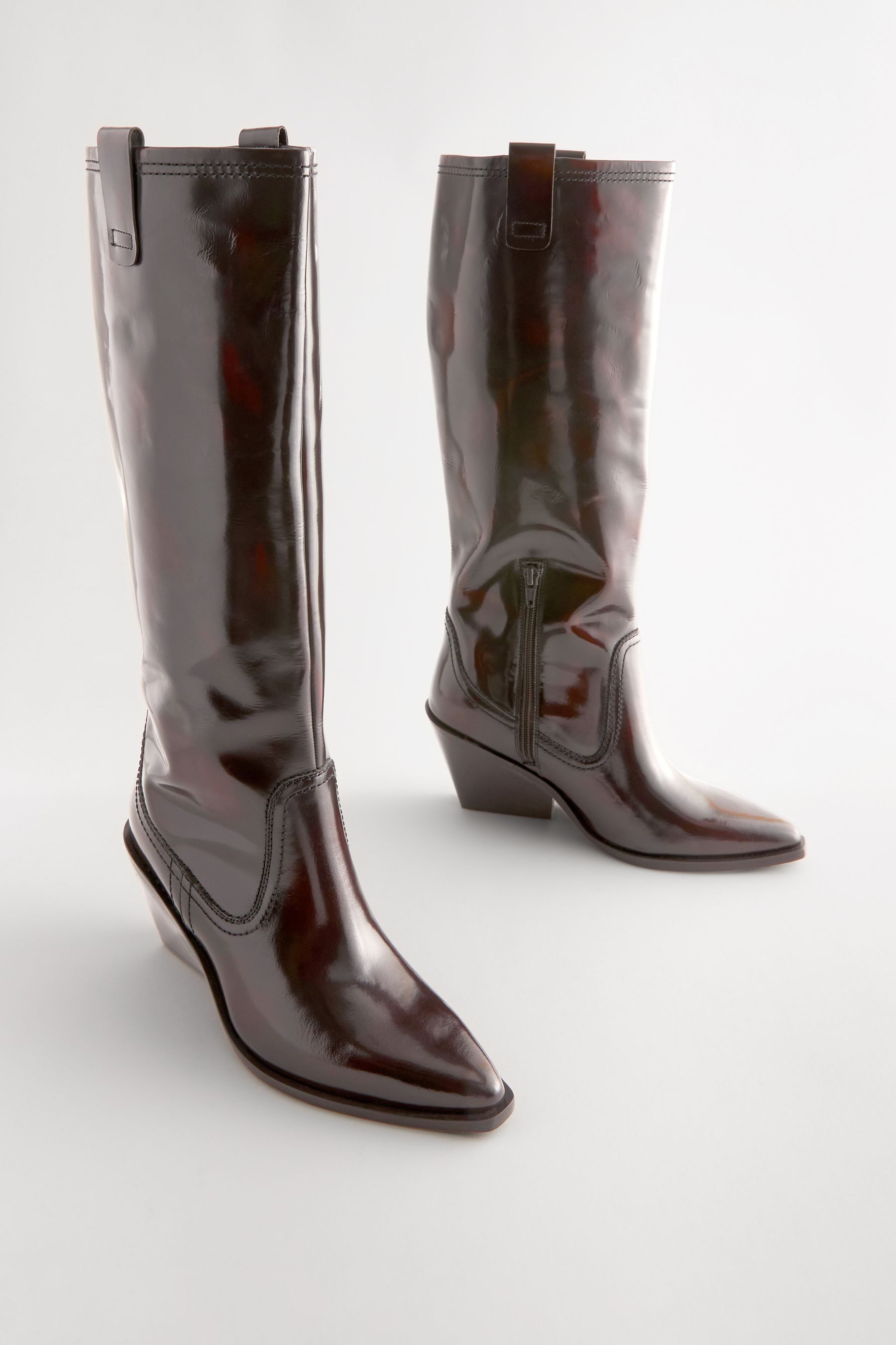 Next Premium Kniehohe Absatzstiefel aus Leder günstig online kaufen