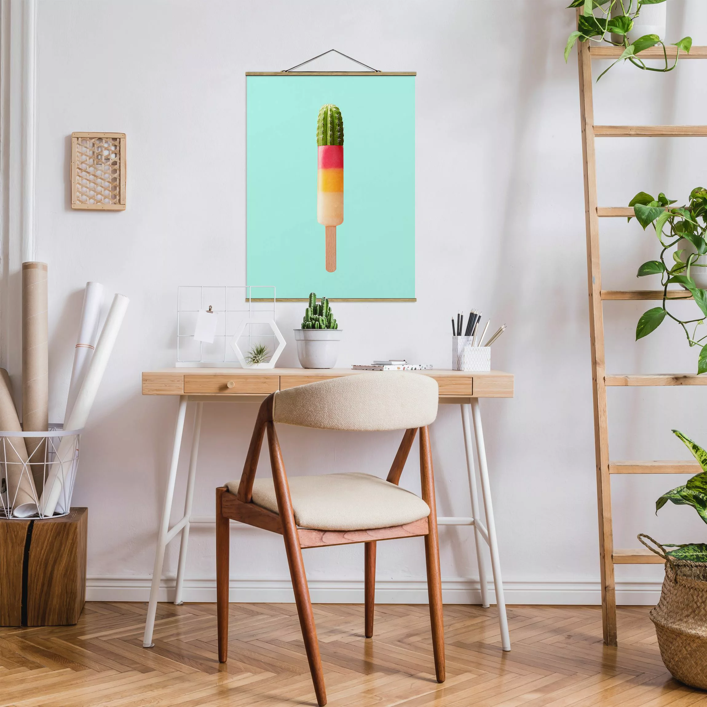 Stoffbild Küche mit Posterleisten - Hochformat Eis mit Kaktus günstig online kaufen