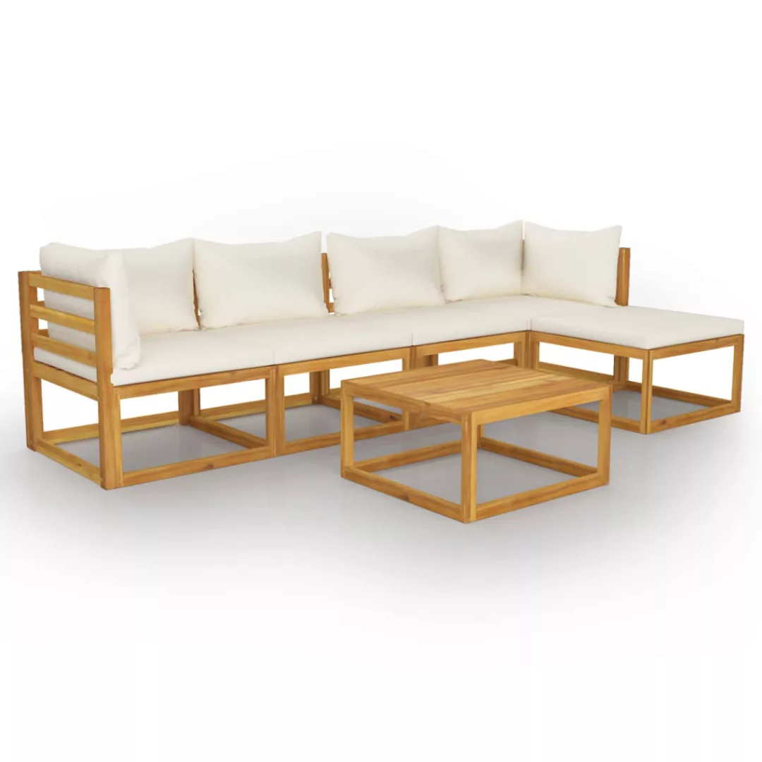 6-tlg. Garten-lounge-set Mit Auflagen Creme Massivholz Akazie günstig online kaufen