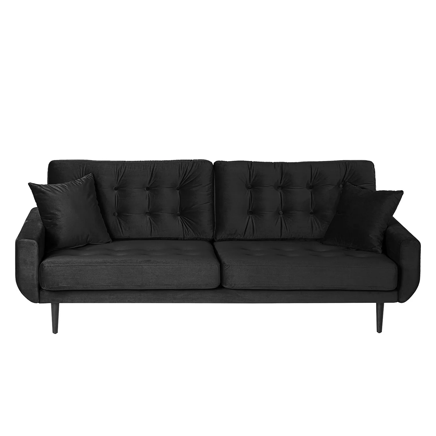 home24 Norrwood Sofa Vaise I 3-Sitzer Schwarz Samt 214x83x90 cm günstig online kaufen