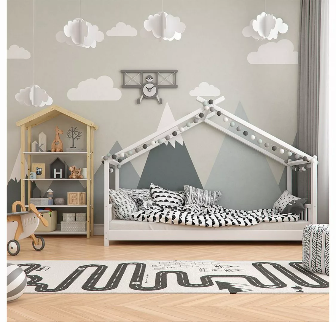 VitaliSpa® Kinderbett Hausbett Kinderhaus 90x200cm DESIGN Weiß Matratze günstig online kaufen