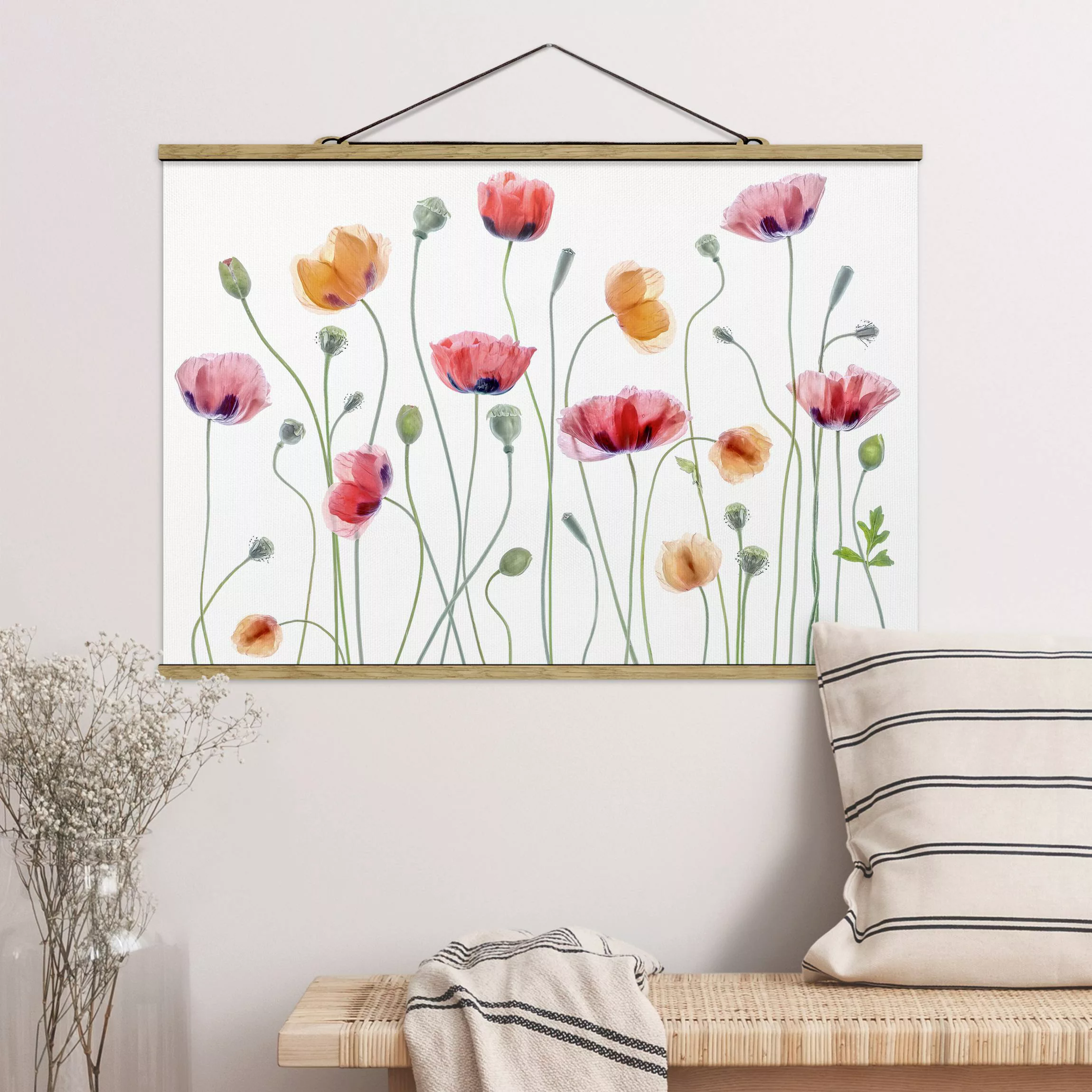 Stoffbild Blumen mit Posterleisten - Querformat Klatschmohn Party günstig online kaufen