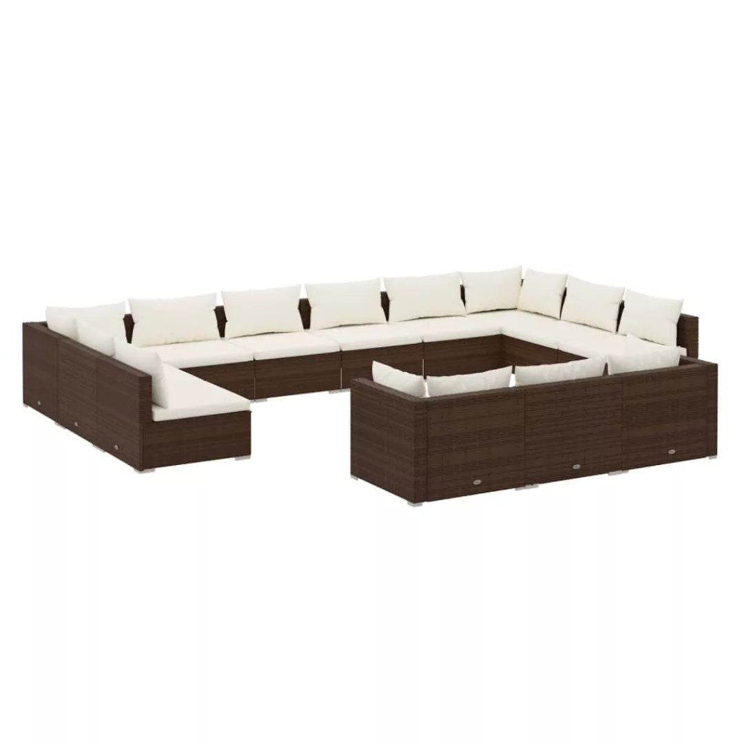 Vidaxl 13-tlg. Garten-lounge-set Mit Kissen Braun Poly Rattan günstig online kaufen