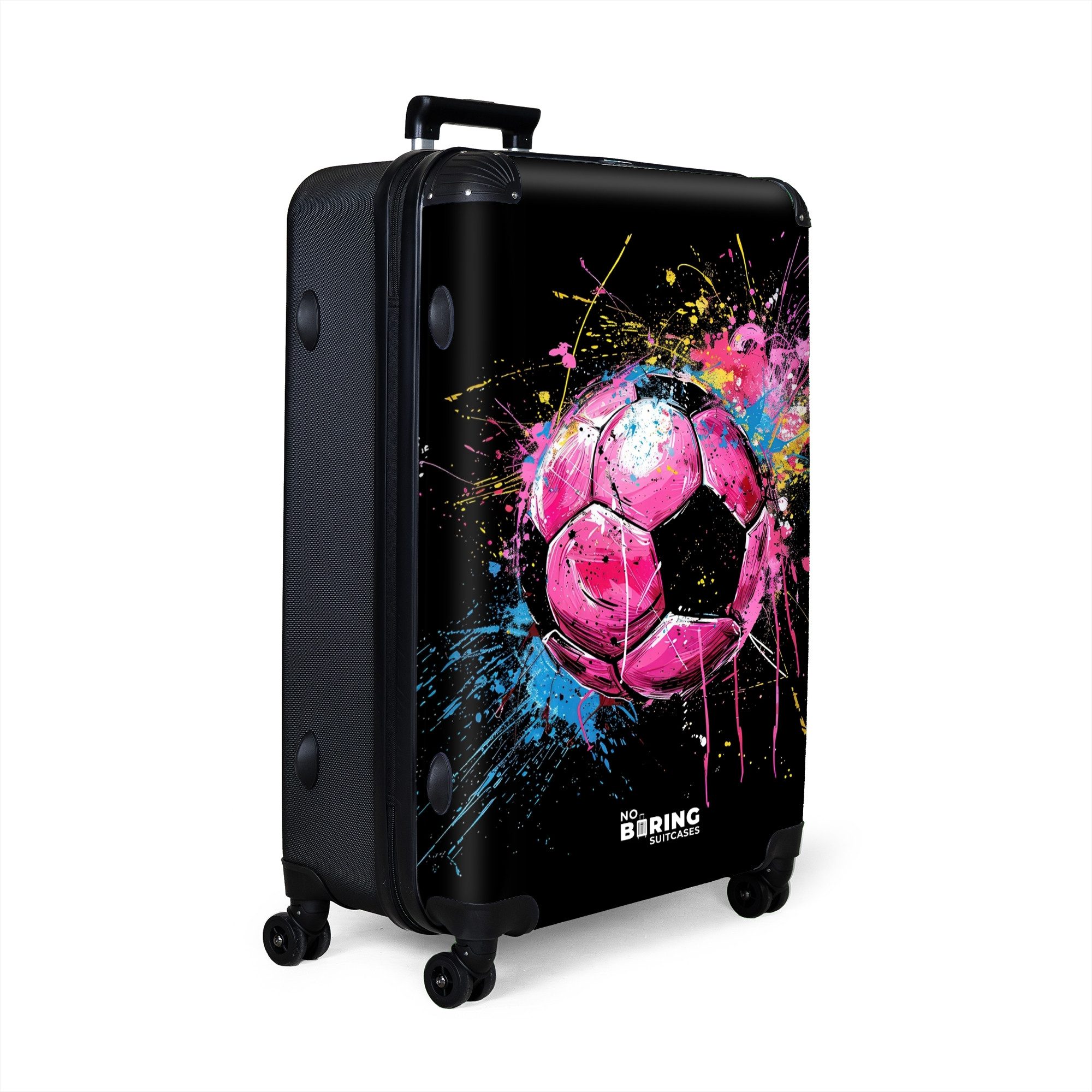 NoBoringSuitcases.com© Hartschalen-Trolley Rosa Fußball mit Graffiti günstig online kaufen