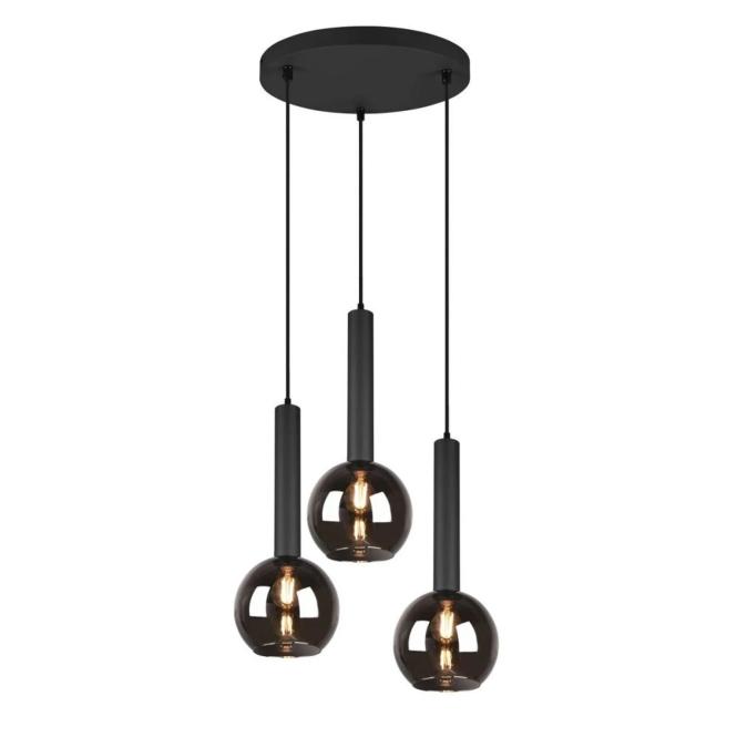 Pendelleuchte 3xE27 Rauchglas 1 Stück Metall Schwarz günstig online kaufen