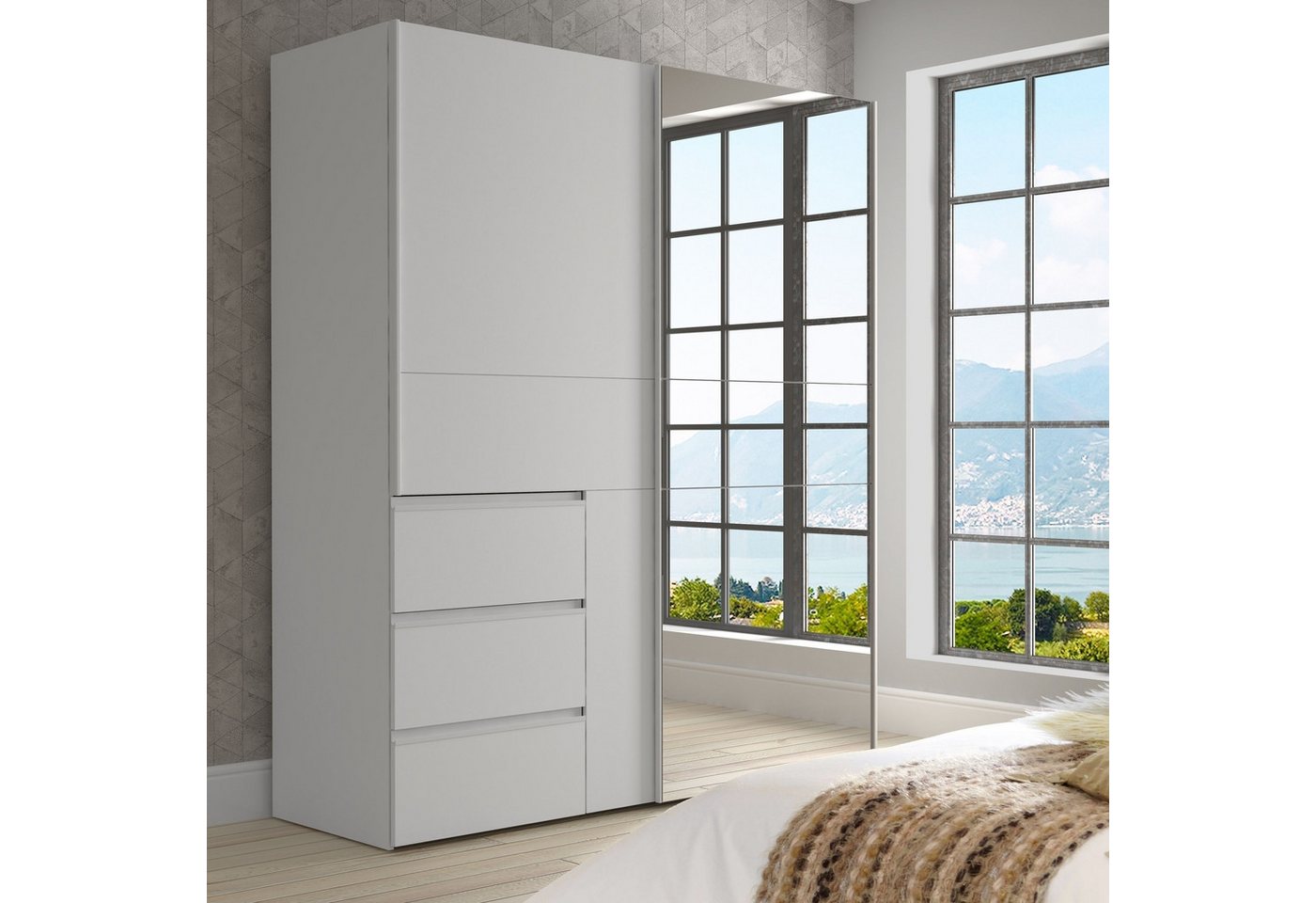 freiraum Schiebetürenschrank WINN 2 in Weiss / Spiegel - 170,3x200,5x61,2cm günstig online kaufen