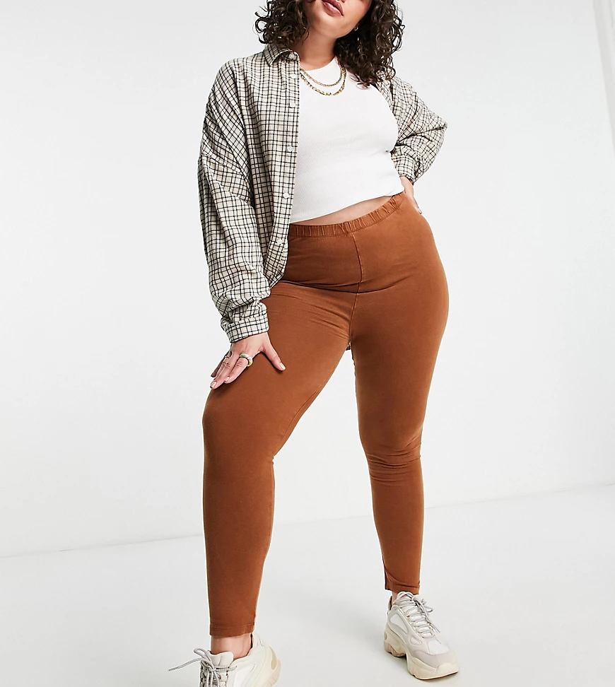 ASOS DESIGN Curve – Leggings in verwaschenem Braun mit hohem Bund-Grün günstig online kaufen