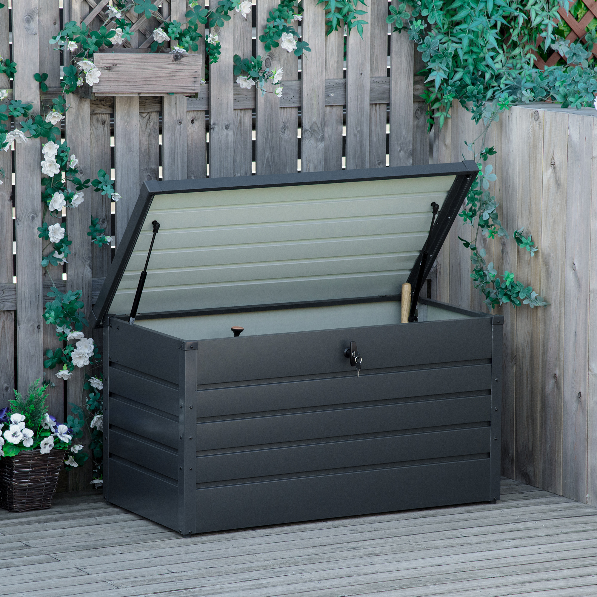 Outsunny Gartenbank Truhe mit Schlüssel, Moderne Stahltruhe, Grau, 120x62x6 günstig online kaufen