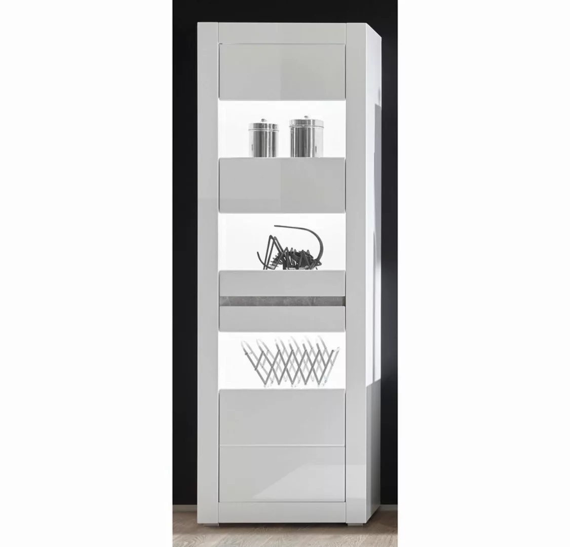 Lomadox Vitrine COGO-61 weiß Hochglanz Beleuchtung Design Griffmulden 66x19 günstig online kaufen