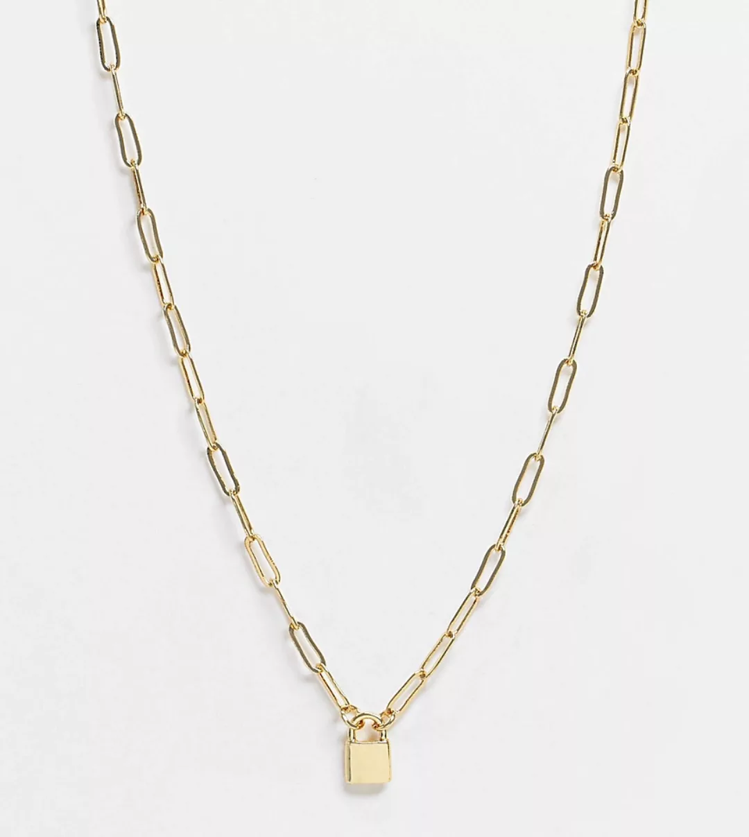 ASOS DESIGN Curve – 14-karätig vergoldete Halskette mit kleinem Schlossanhä günstig online kaufen