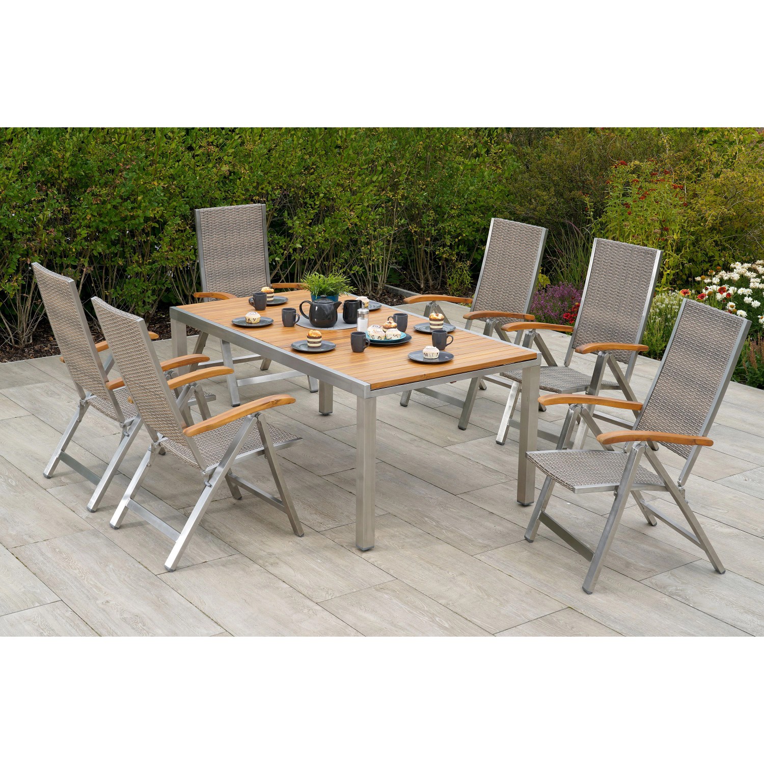 Merxx Gartenmöbel-Set San Severo 7-teilig Ausziehtisch Naturgrau günstig online kaufen