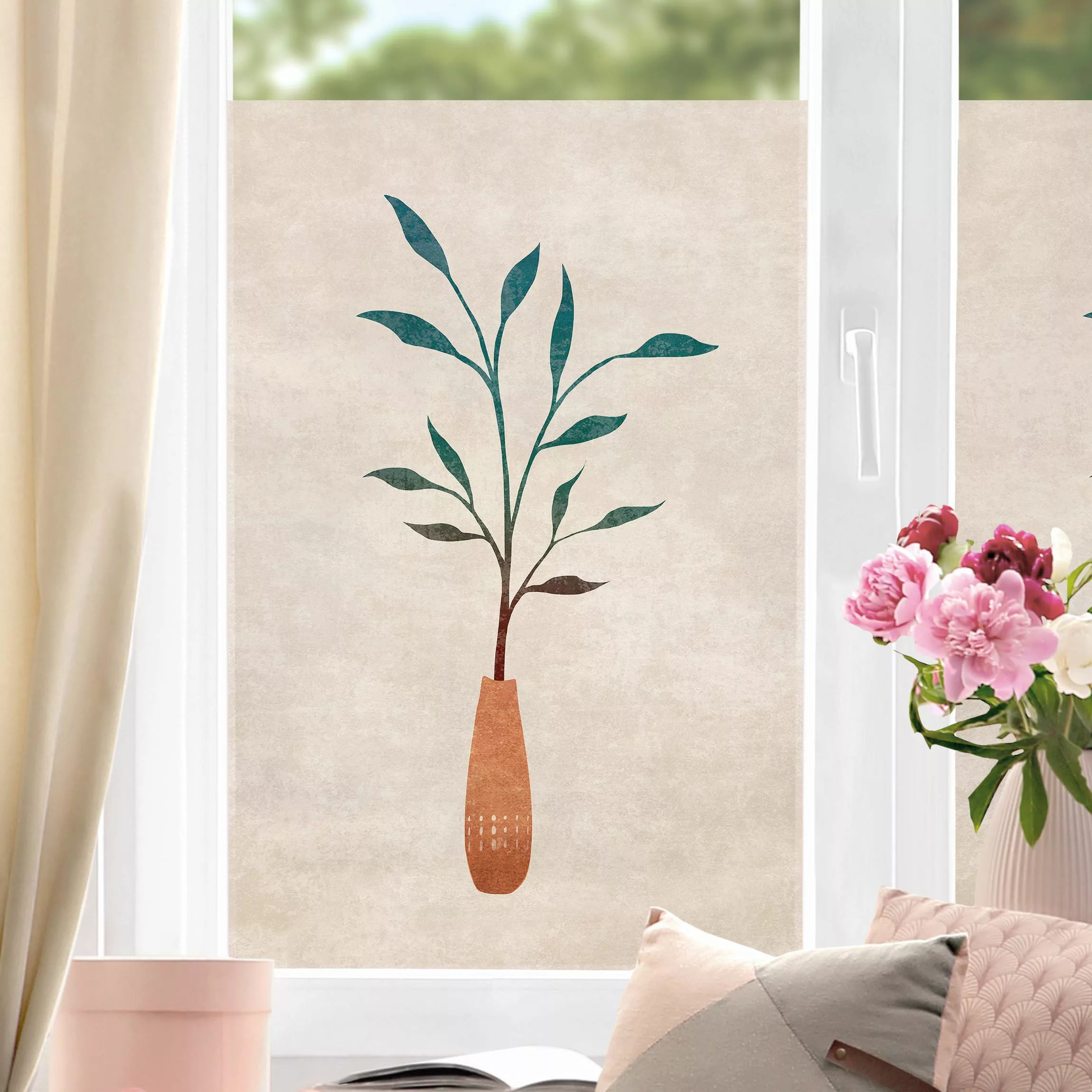 Fensterfolie Boho Blätter In Vase I günstig online kaufen