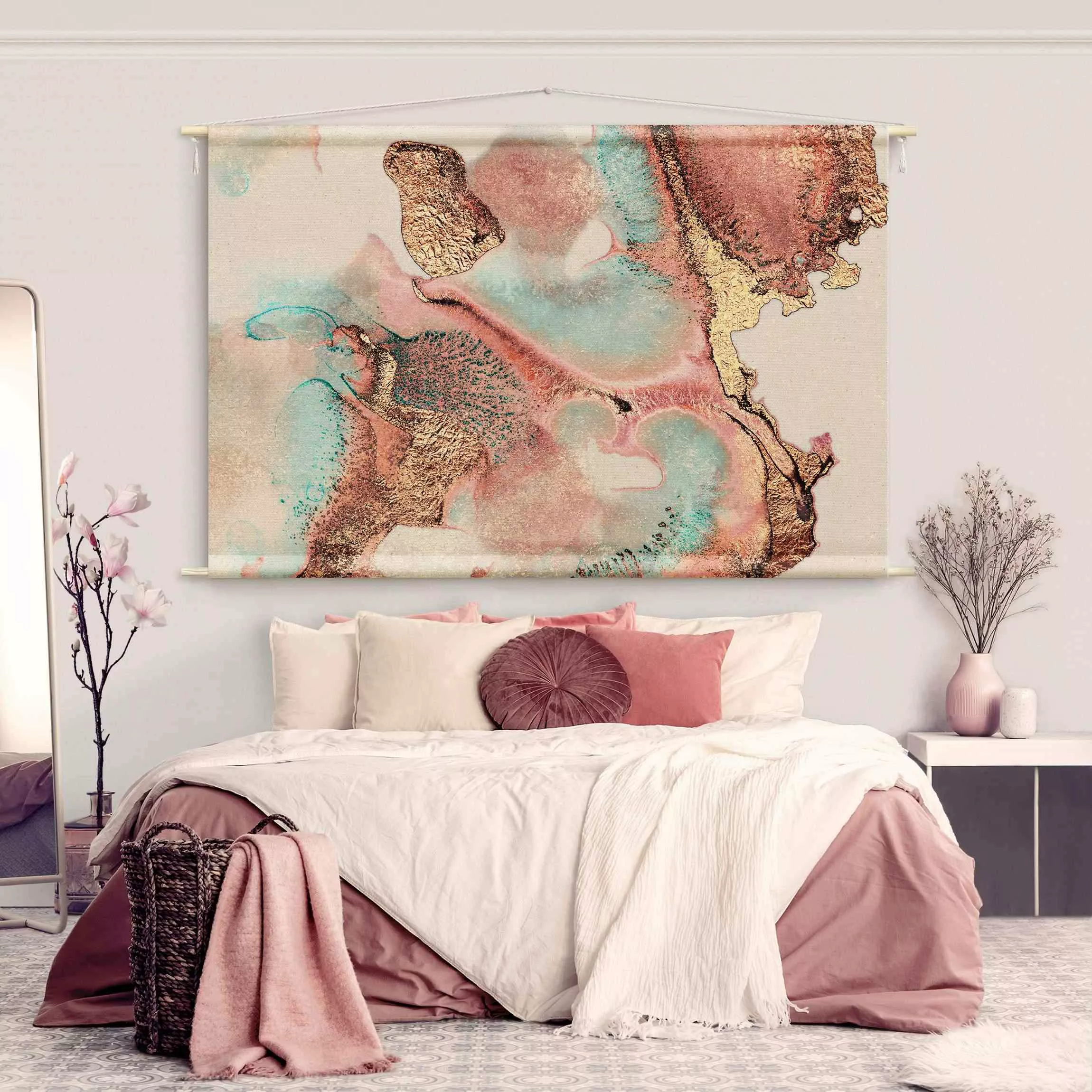 Wandteppich Goldenes Aquarell Rosé günstig online kaufen