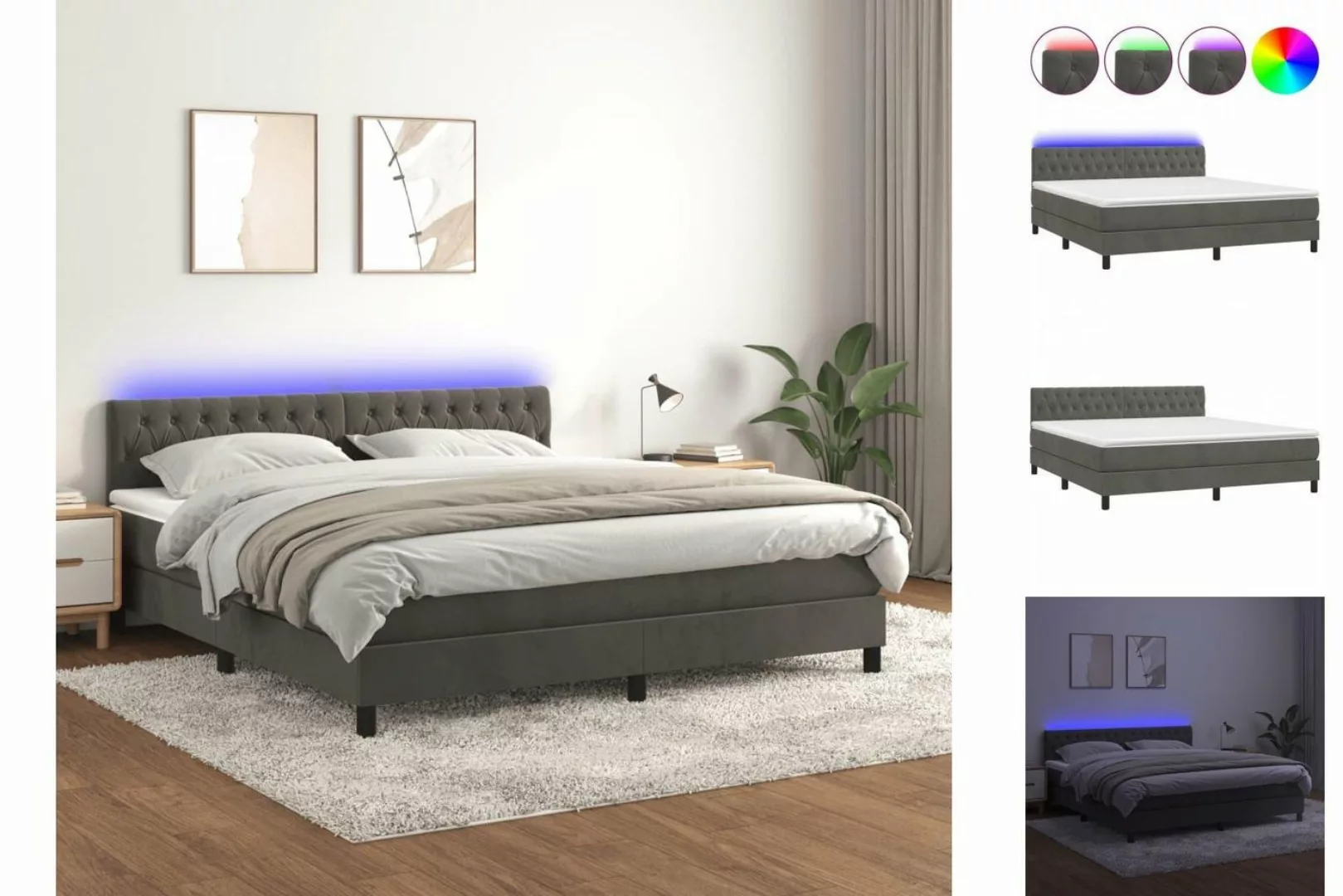 vidaXL Boxspringbett Bett Boxspringbett mit Matratze & LED Samt (160 x 200 günstig online kaufen