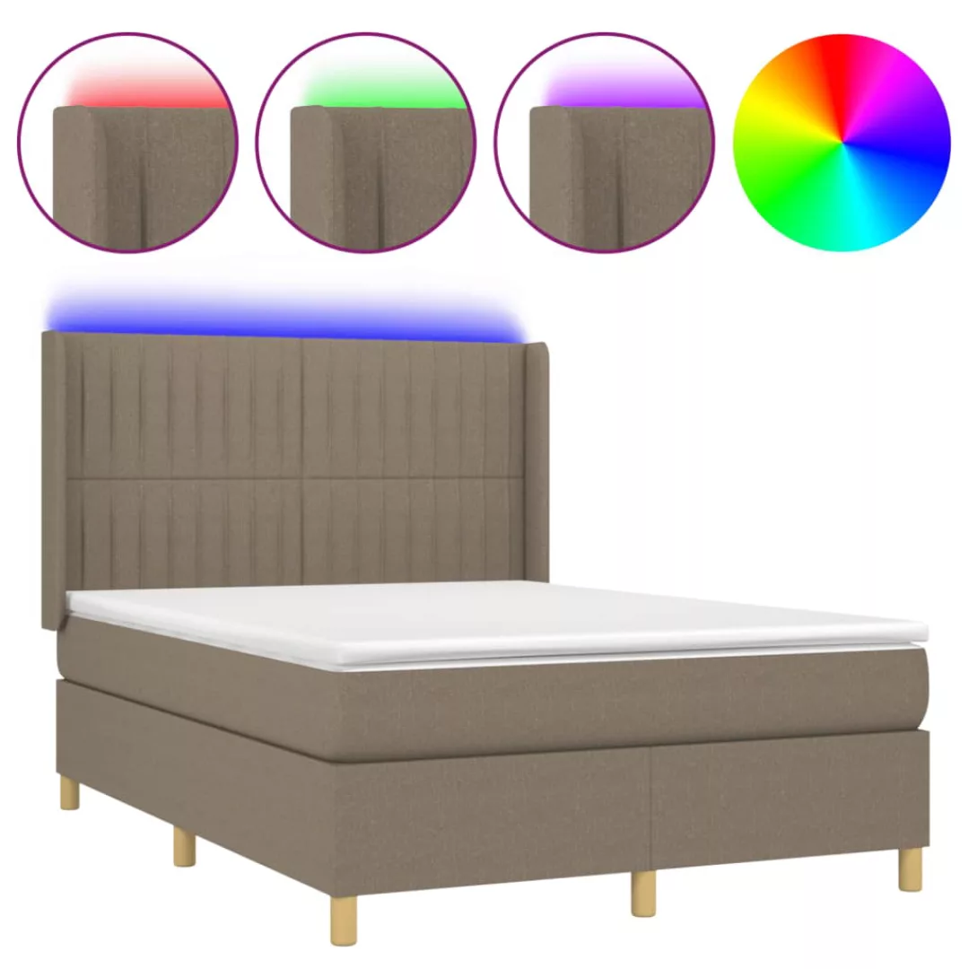 Vidaxl Boxspringbett Mit Matratze & Led Taupe 140x200 Cm Stoff günstig online kaufen