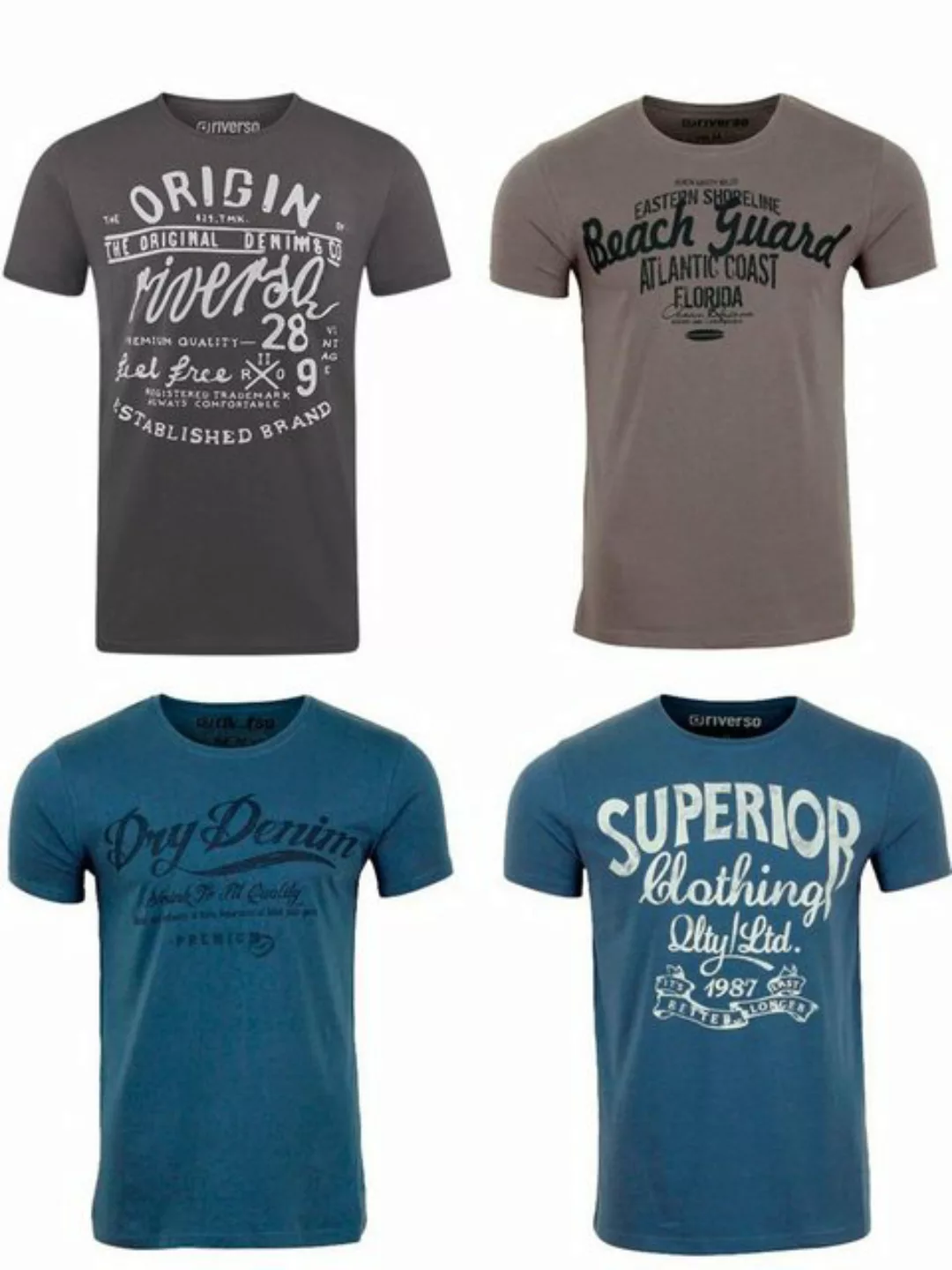 riverso Tshirt Herren Baumwolle Regular Fit RIVLeon 4er Set Pack günstig online kaufen