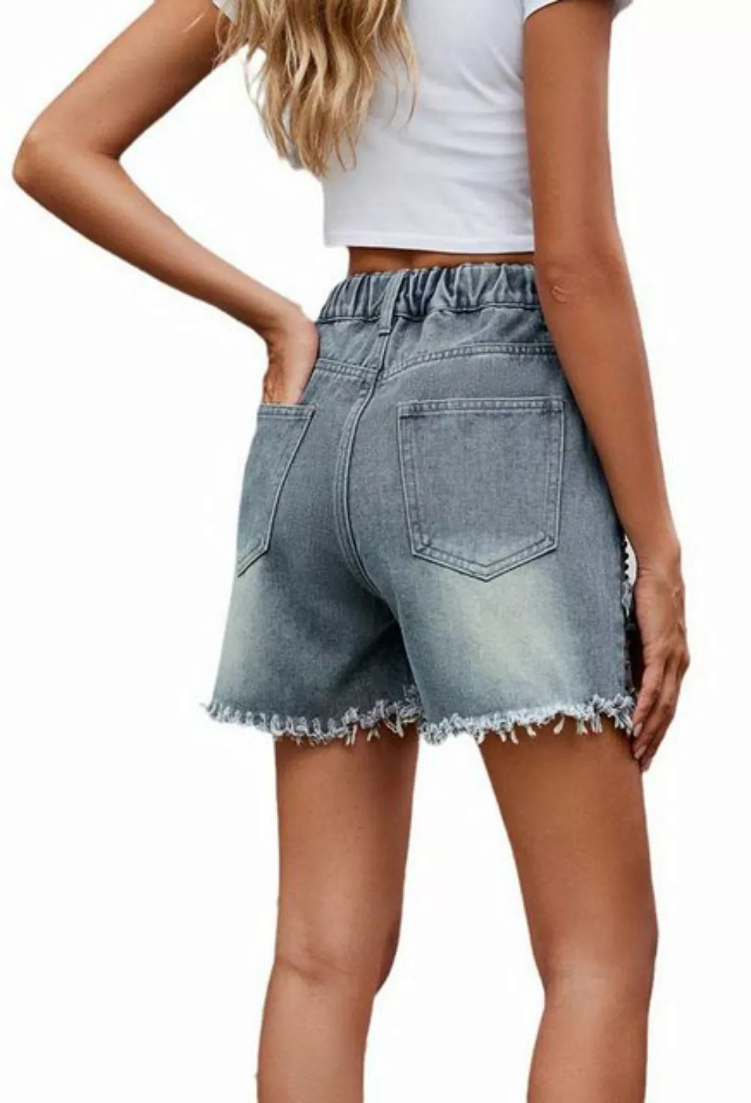 SEGUEN Jeansshorts Denim Nieten Shorts mit rohem Rand (Gewaschene Freizeitm günstig online kaufen