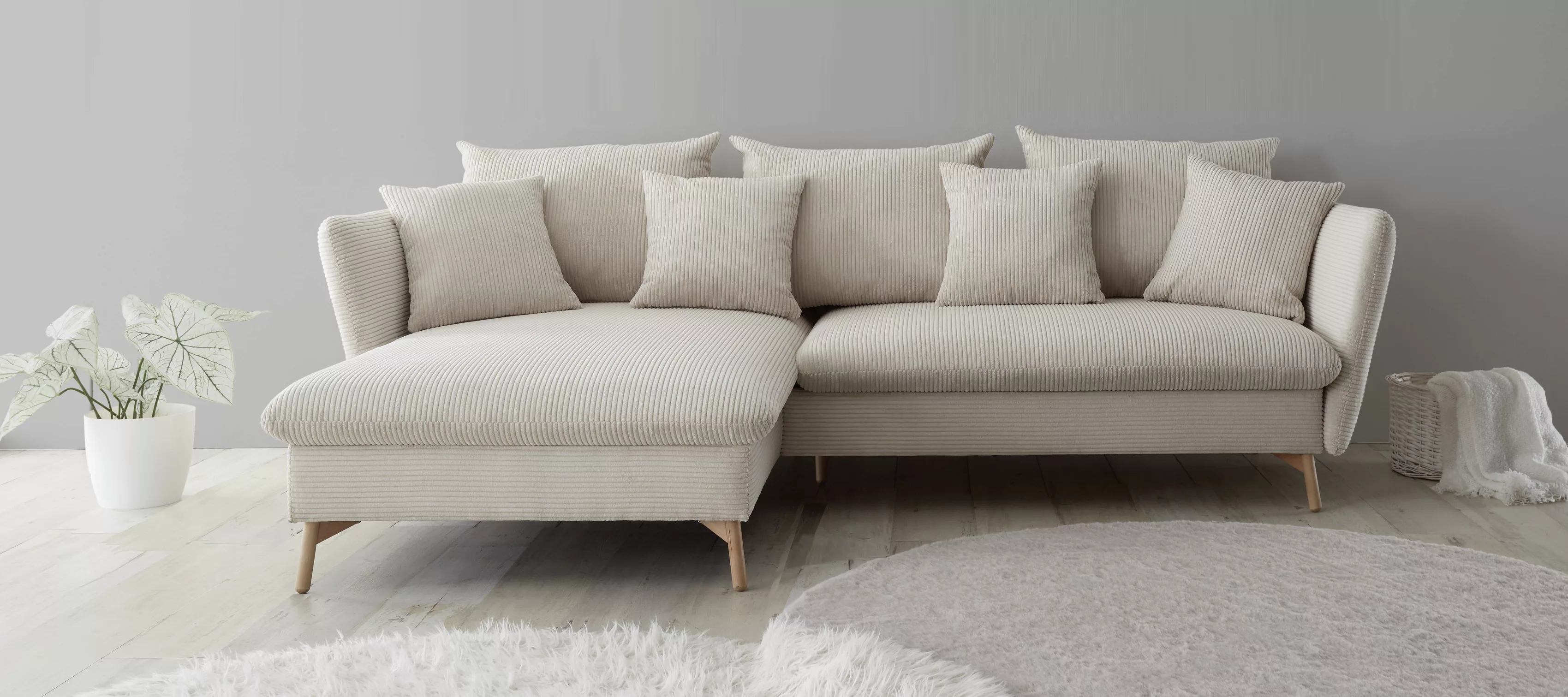 andas Ecksofa MERLE, 258 cm, L-Form, traumhafter Cord, mit Bettfunktion und günstig online kaufen