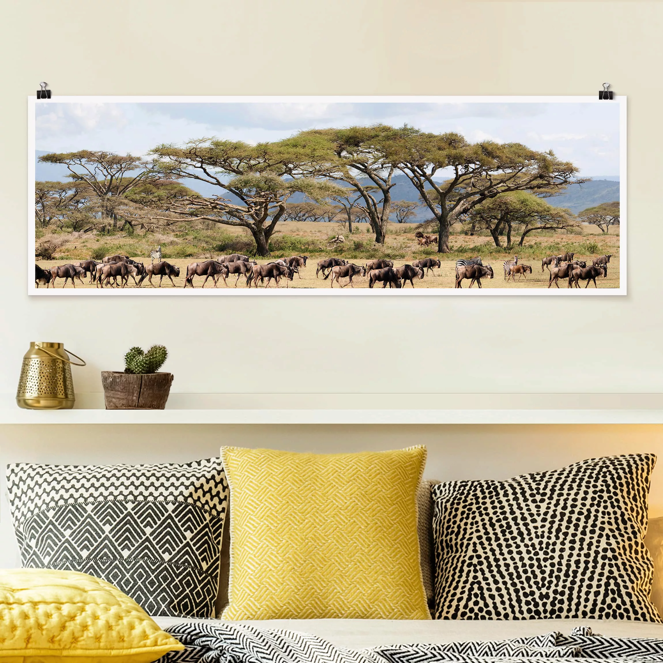 Panorama Poster Natur & Landschaft Gnuherde in der Savanne günstig online kaufen