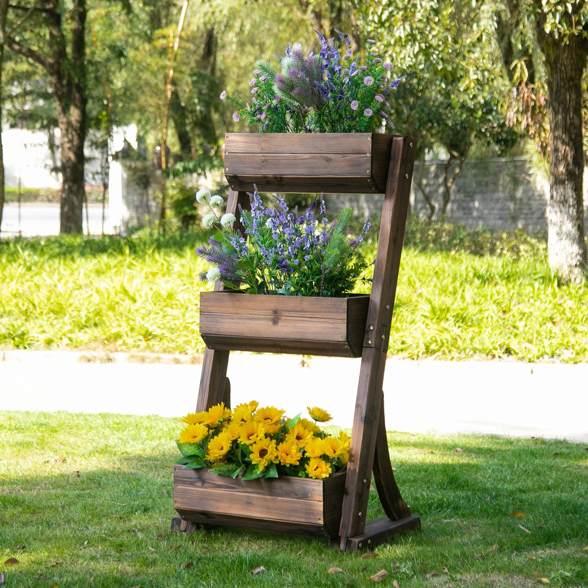 Outsunny Blumenständer Holz Pflanzenständer Blumentreppe Blumenregal Pflanz günstig online kaufen